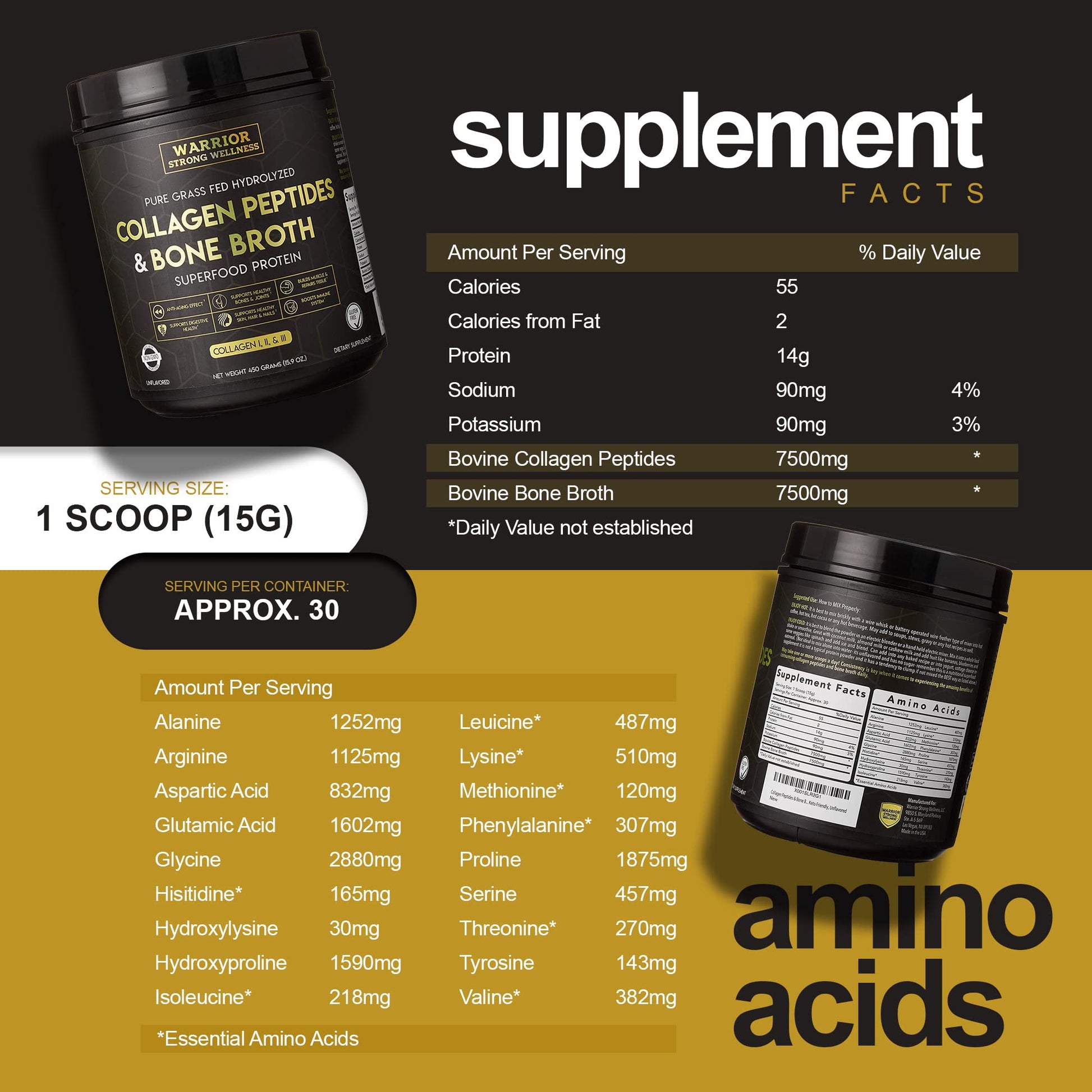 Warrior Strong Wellness Premium Collagen Peptides Bone Broth: Grass Fed Hydrolyzed Warrior Strong WellnessAu supplements