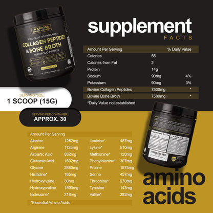 Warrior Strong Wellness Premium Collagen Peptides Bone Broth: Grass Fed Hydrolyzed Warrior Strong WellnessUS supplements