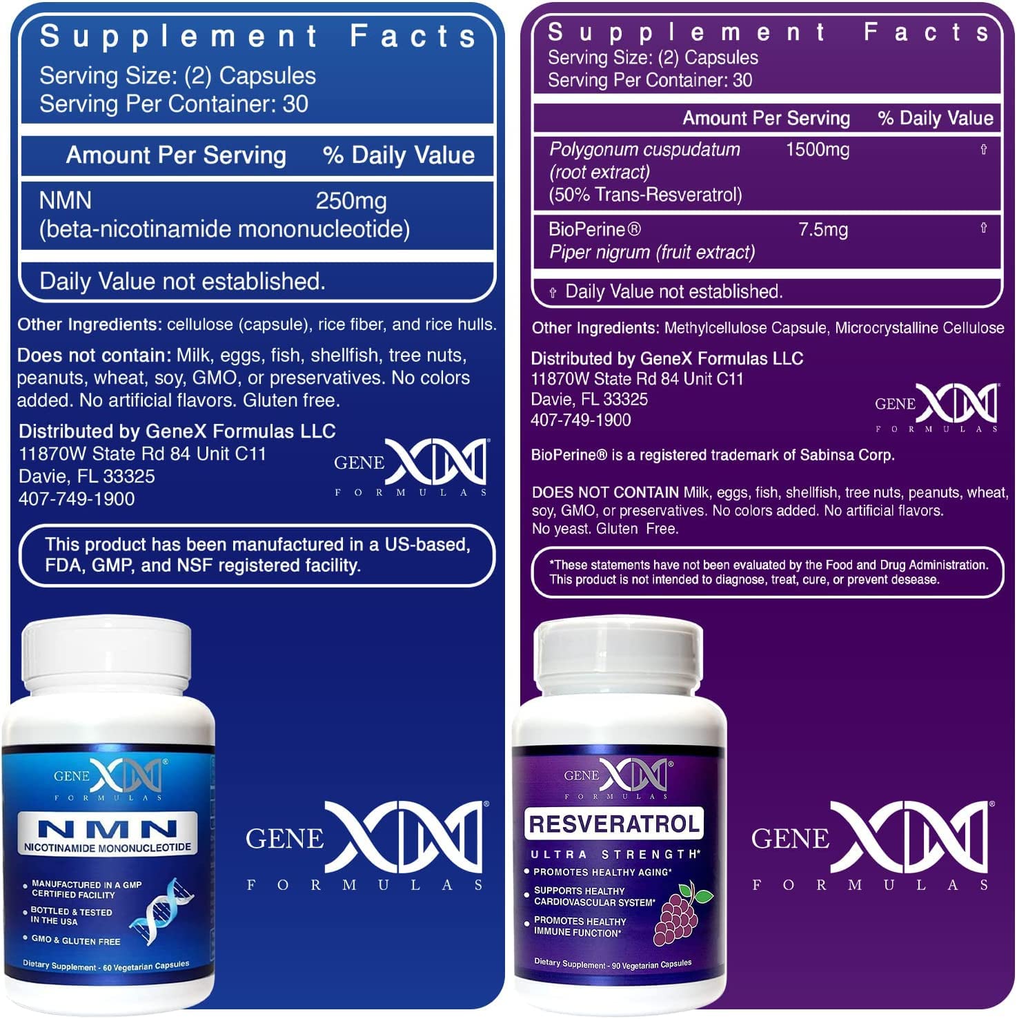 Genex Formulas NMN and Resveratrol Dynamic Duo Supplements | 250mg NAD+ Precursor and Ultra Strength 1500mg Resveratrol w/BioPerine, for Healthy Aging Support Genex FormulasAu supplements