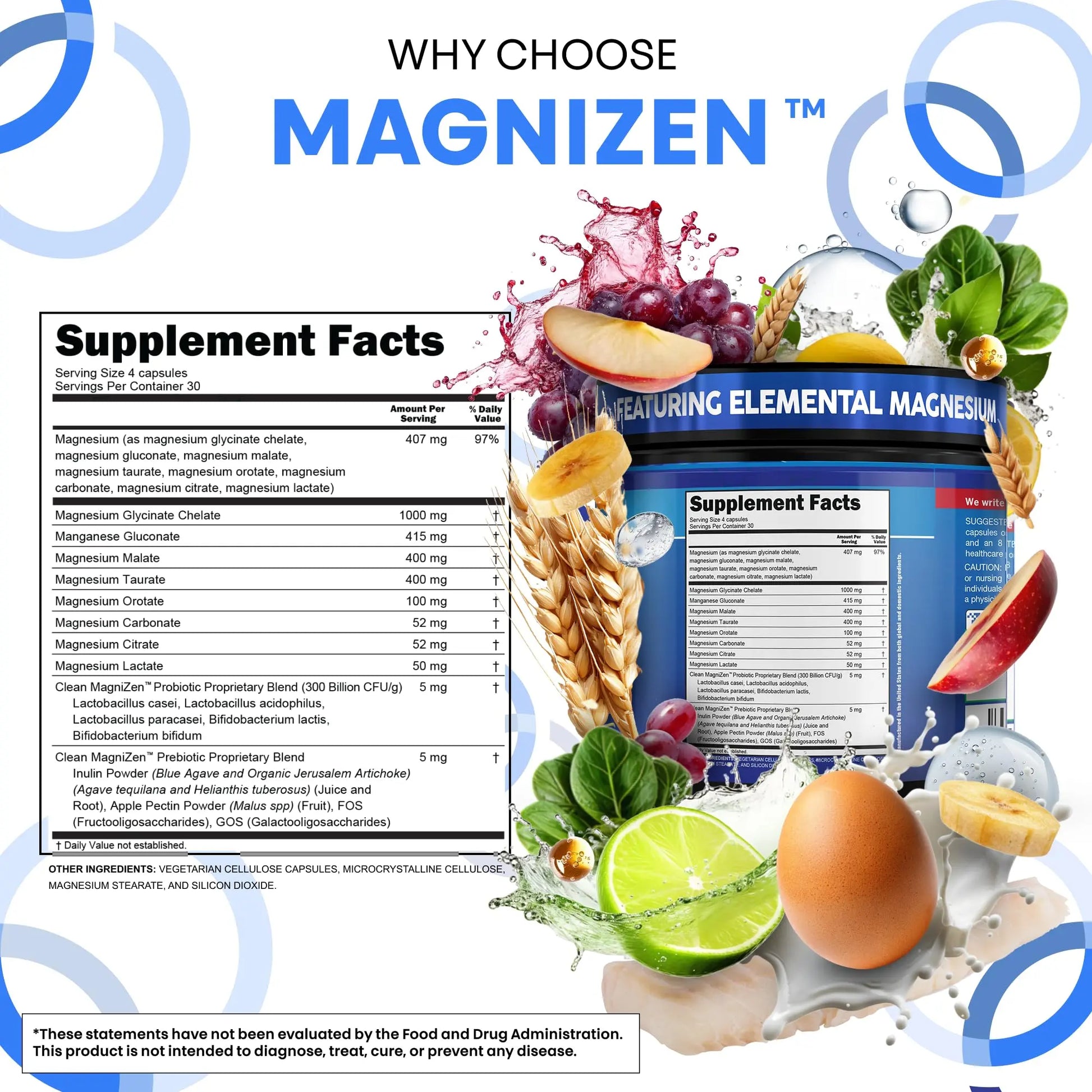 Clean Nutra Magnesium Glycinate Citrate Malate Orotate Taurate Supplement Complex + 10 Strain Probiotic Prebiotics FOS GOS Inulin Sleep Calm Support Apple Pectin – 120 Vegan Capsules Clean Nutraceuticalsnz supplements