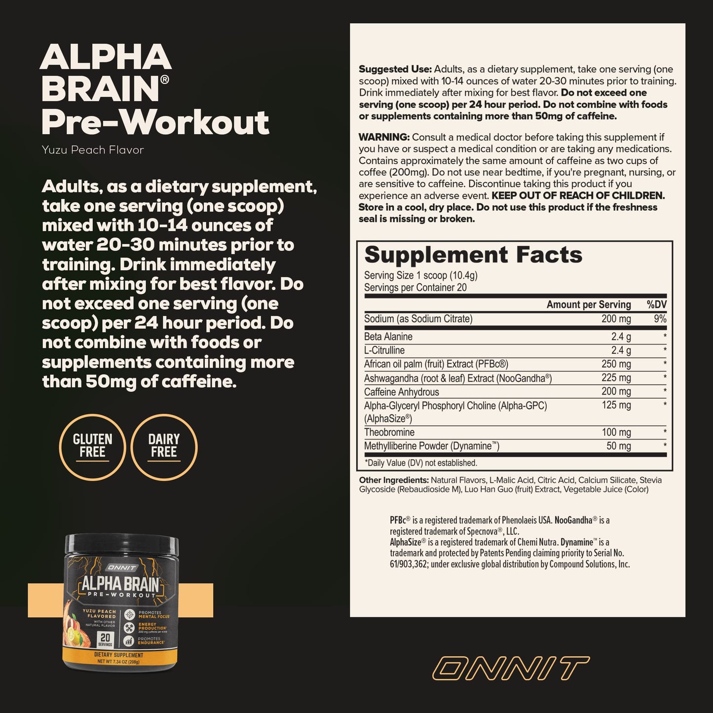 ONNIT Alpha Brain Pre-Workout - Yuzu Peach (20 Serving Tub) ONNITUS supplements