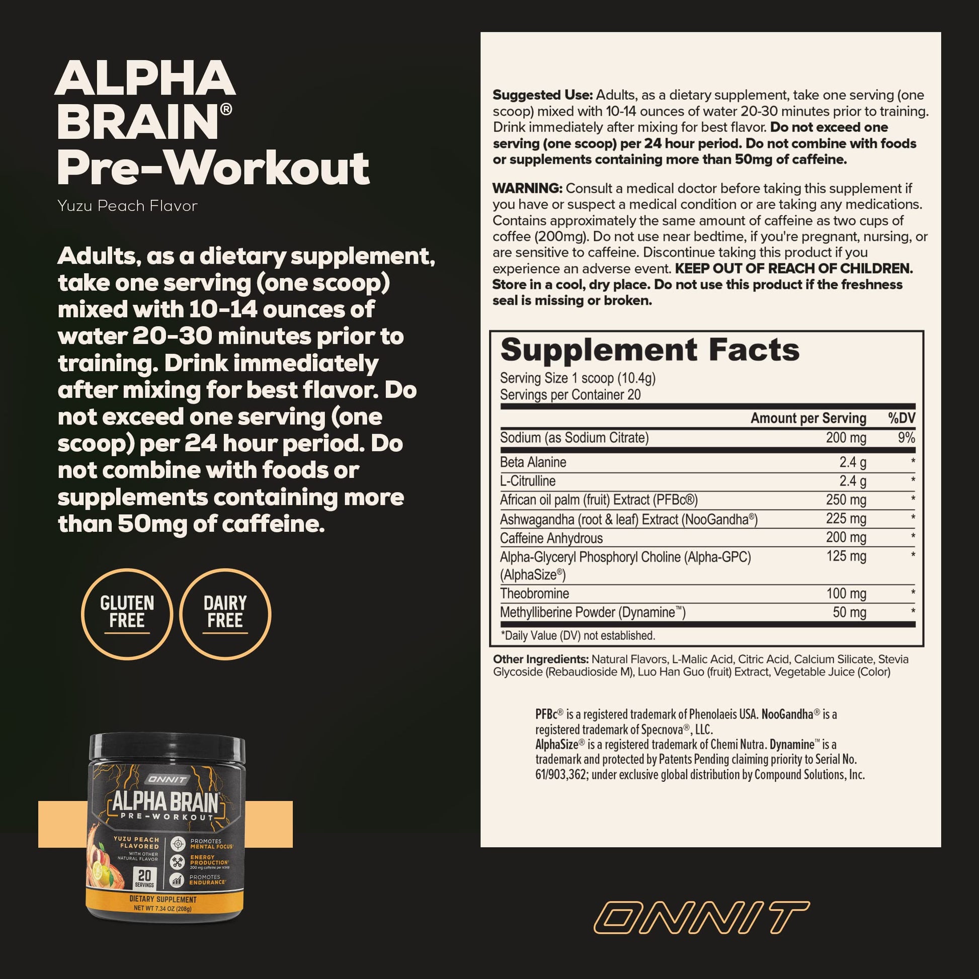 ONNIT Alpha Brain Pre-Workout - Yuzu Peach (20 Serving Tub) ONNITUS supplements