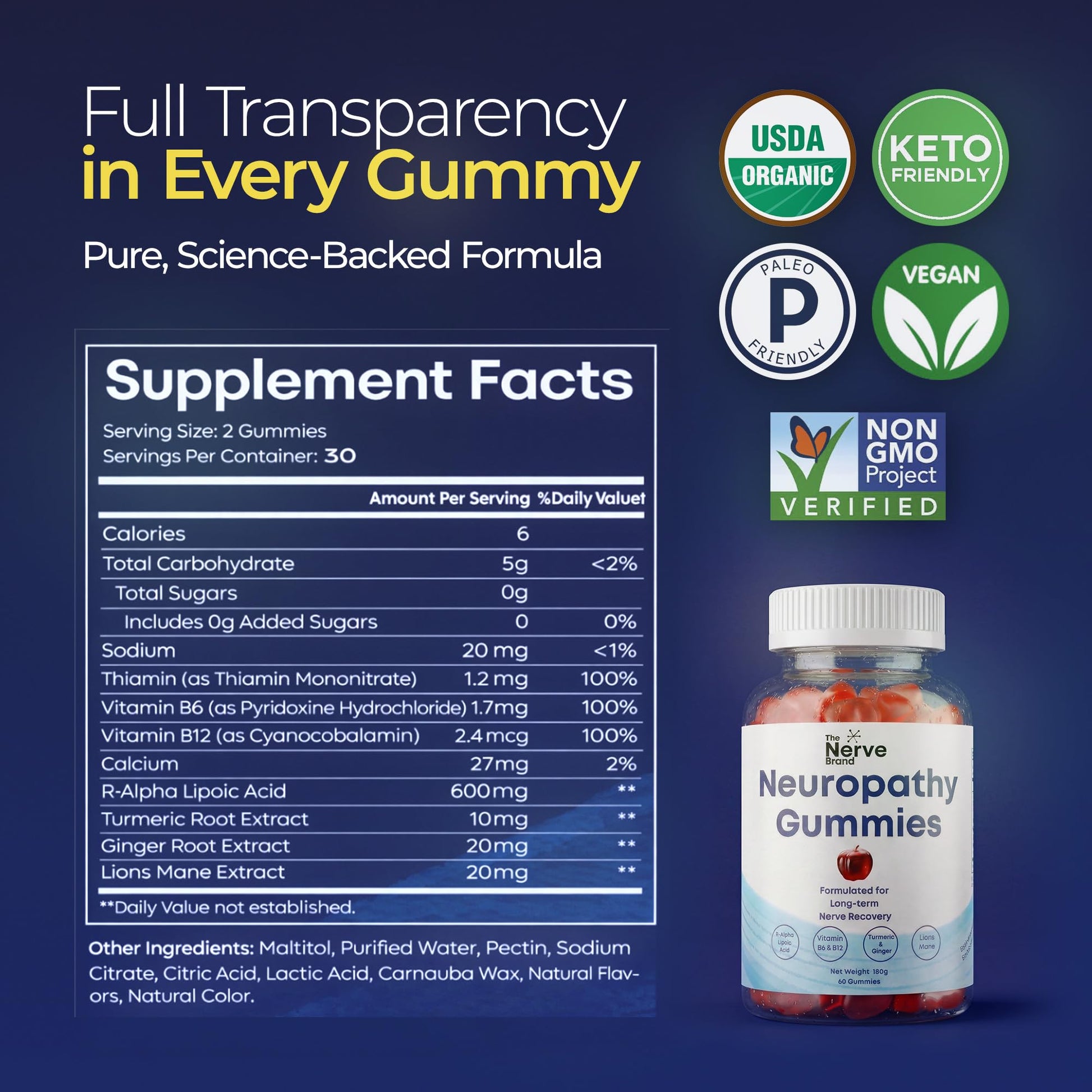 The Nerve Brand Neuropathy Support Gummies, 600 mg R Alpha Lipoic Acid Gummies with B1 B6 B12 and Lion’s Mane, Sugar Free Daily Nerve Health Supplement, 30 Day Supply The Nerve BrandAu supplements