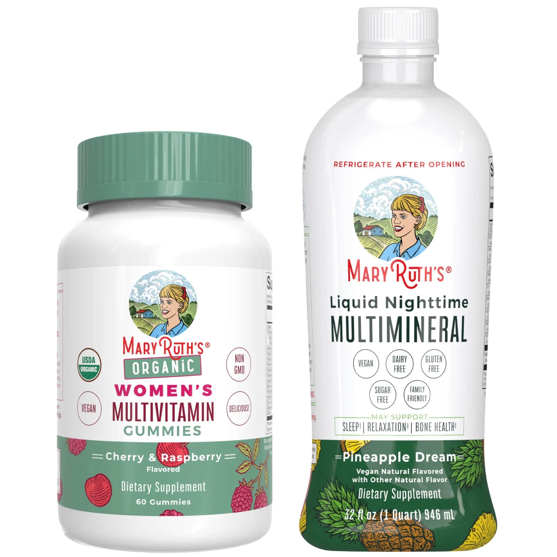 MaryRuth's Multivitamin Gummies for Women (Cherry & Raspberry) & Liquid Nighttime Multimineral (Pineapple) | Clean Label Project Verified MARYRUTH'SAu supplements