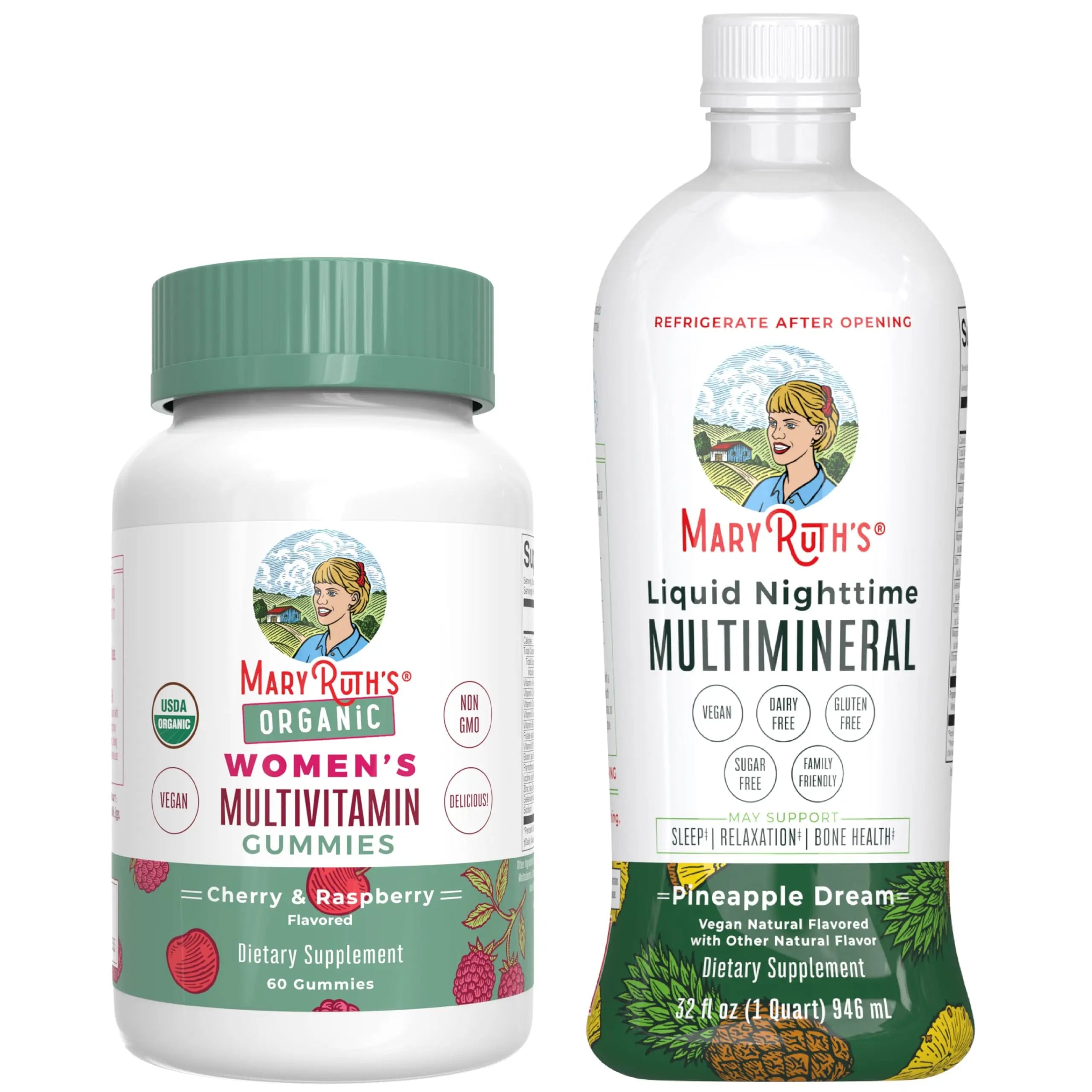MaryRuth's Multivitamin Gummies for Women (Cherry & Raspberry) & Liquid Nighttime Multimineral (Pineapple) | Clean Label Project Verified MARYRUTH'SAu supplements