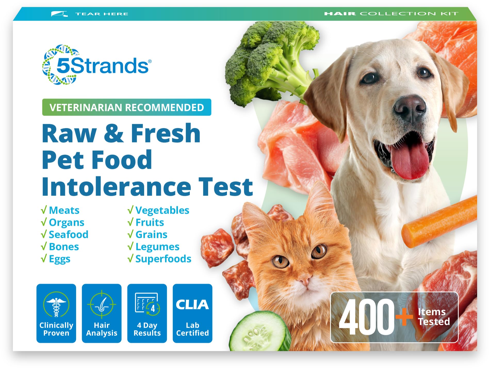 5Strands Raw & Fresh Pet Food Intolerance Test, at Home Gut Health Test for Dogs & Cats, 400+ Raw & Gently Cooked Fresh Food Items Tested, Accurate for All Ages & Breeds, Fast 4 Day Results 5StrandsAu supplements