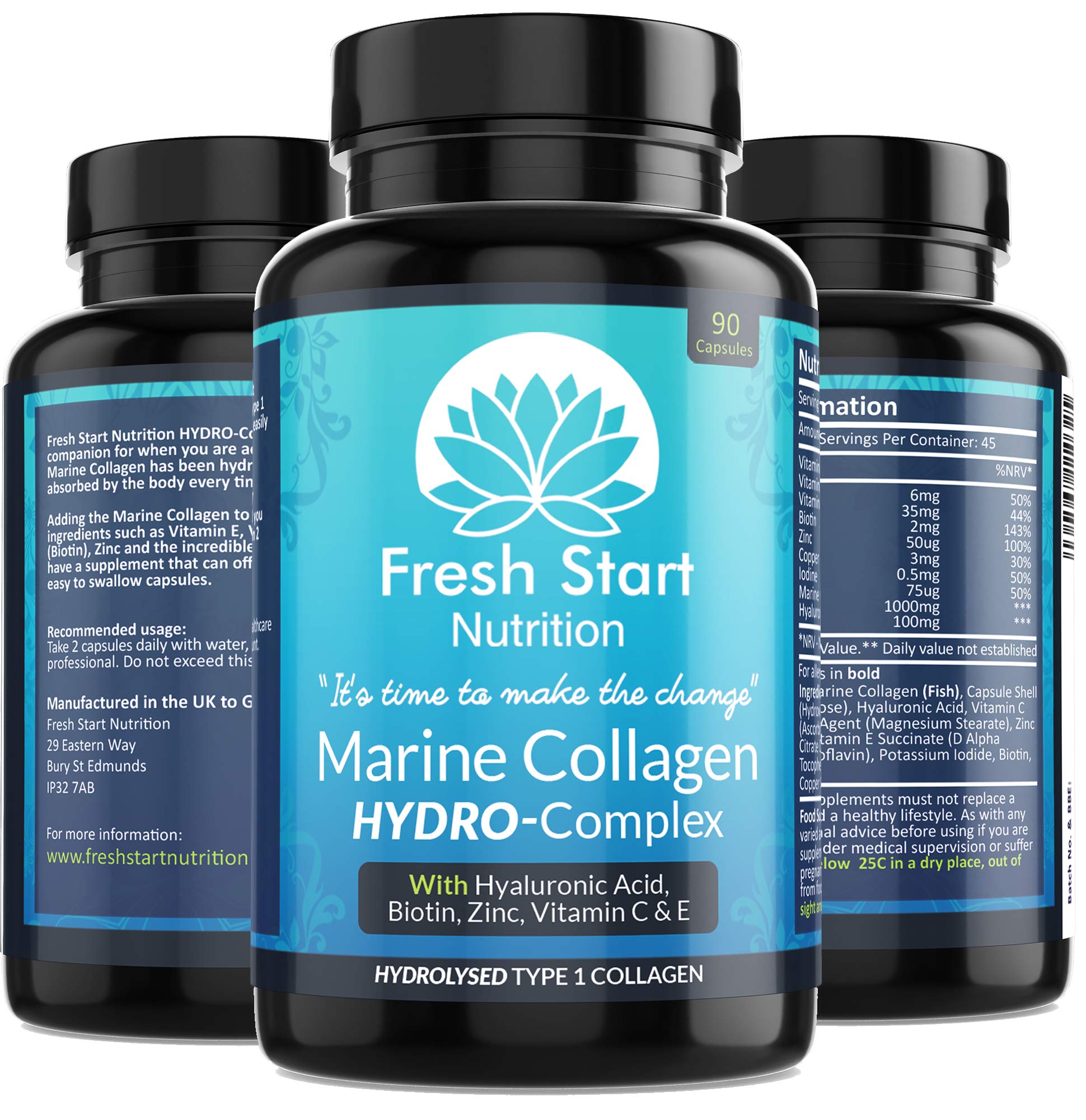 Marine Collagen Tablets 1000mg - 90 Premium Type 1 Hydrolysed Collagen Capsules with Hyaluronic Acid Fresh Start NutritionAu supplements
