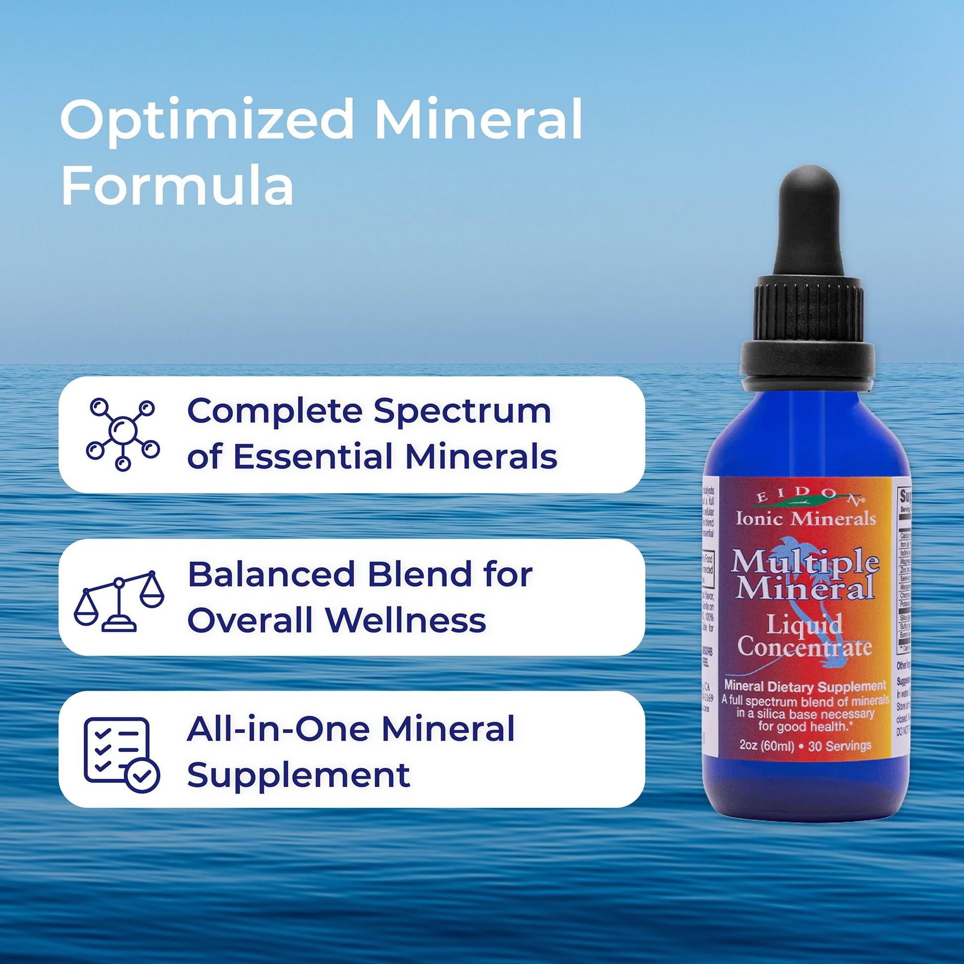 Eidon Multiple Minerals Supplement - Ionic Trace Mineral Drops for Water, with Zinc, Potassium, Chromium, & Magnesium, Natural Liquid Vitamins, Sugar Free & Bioavailable, for Men & Women - 18 oz Eidon Ionic MineralsAu supplements