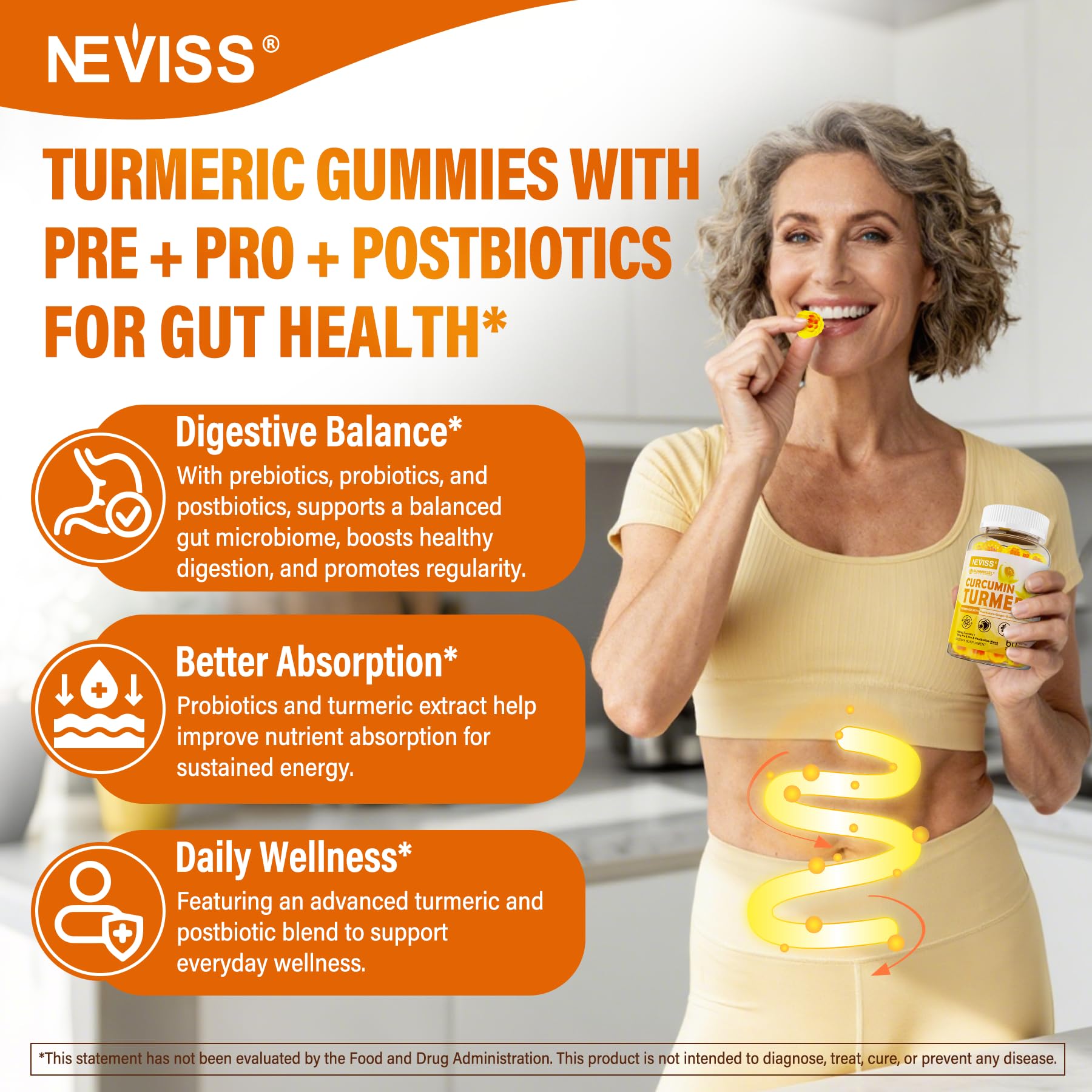 Sugar Free Turmeric Curcumin Filled Gummies 550mg for Adults, Ginger & Black Pepper | 95% Curcuminoids w/Prebiotic Probiotic & Postbiotic Blend, Support, Immune & Digestive Health, Vegan, 2Pack NEVISSAu supplements