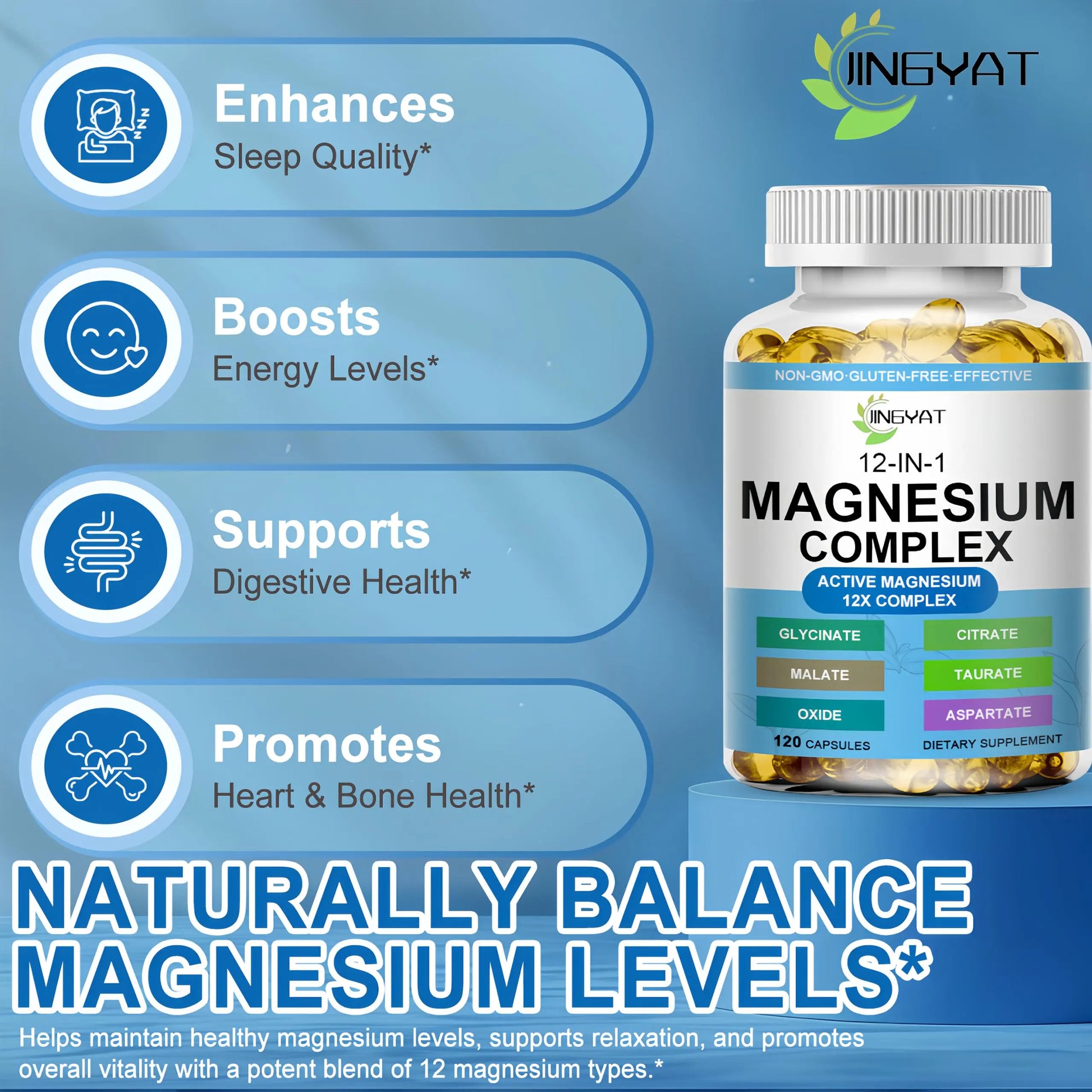 Magnesium Complex Softgels - 12-in-1 Magnesium Supplement with Glycinate,Citrate,Malate,Oxide,Taurate - High Absorption Magnesium Complex for Women & Men for Muscle, Heart, Sleep, Bone, Nerve Support JINGYATnz supplements