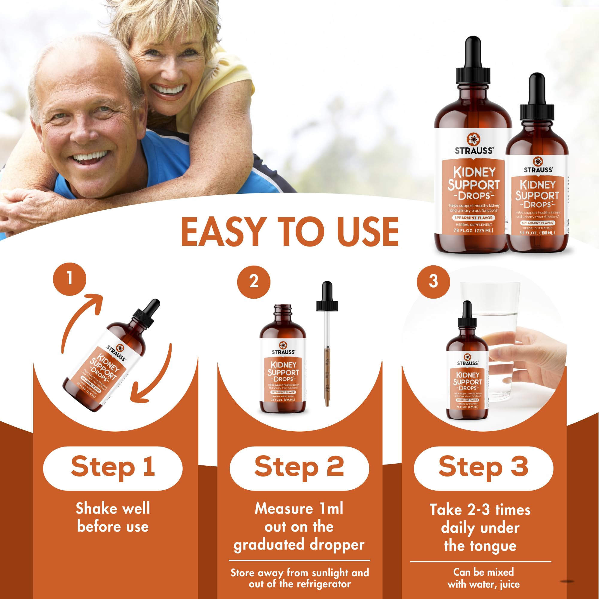 Strauss Naturals Kidney Support Drops – Herbal Kidney Support Supplement for Men and Women – Helps with Kidney Health and Urinary Tract Function – Vegan & Non-GMO – Spearmint Flavored – 100 ml Bottle Strauss HeartdropsAu supplements