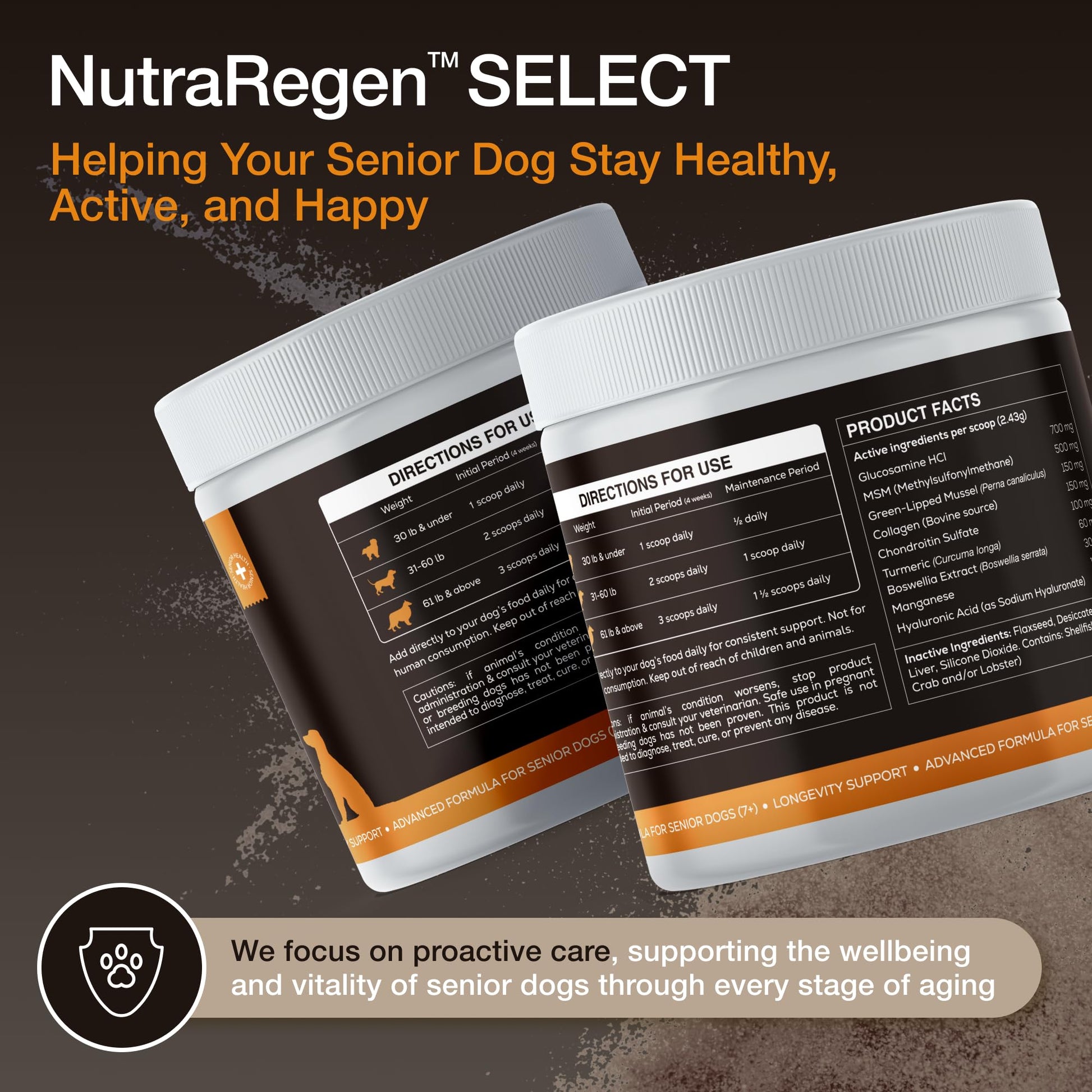 NutraRegen Select Senior Dog Joint Supplement 45 Scoops | Natural Glucosamine Chondroitin for Dogs with Collagen | Hip and Joint Powder | 7.7 Oz NutraRegenAu supplements