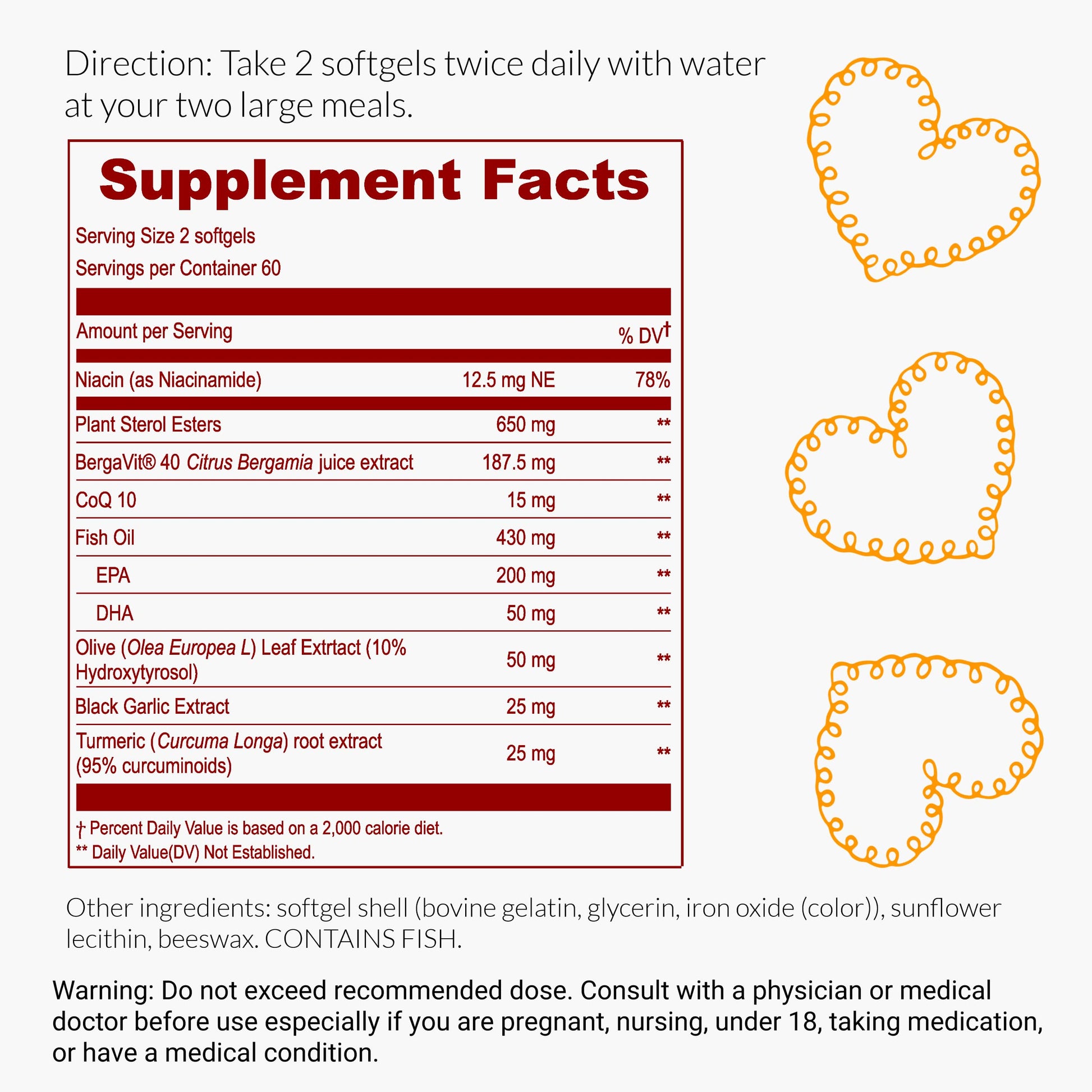 UpNourish Plant Sterols Citrus Bergamot Supplement for High Cholesterol with CoQ10, Omega 3, Olive Leaf, Turmeric Curcumin, Black Garlic and Niacin - 120 Softgels UpNourishAu supplements