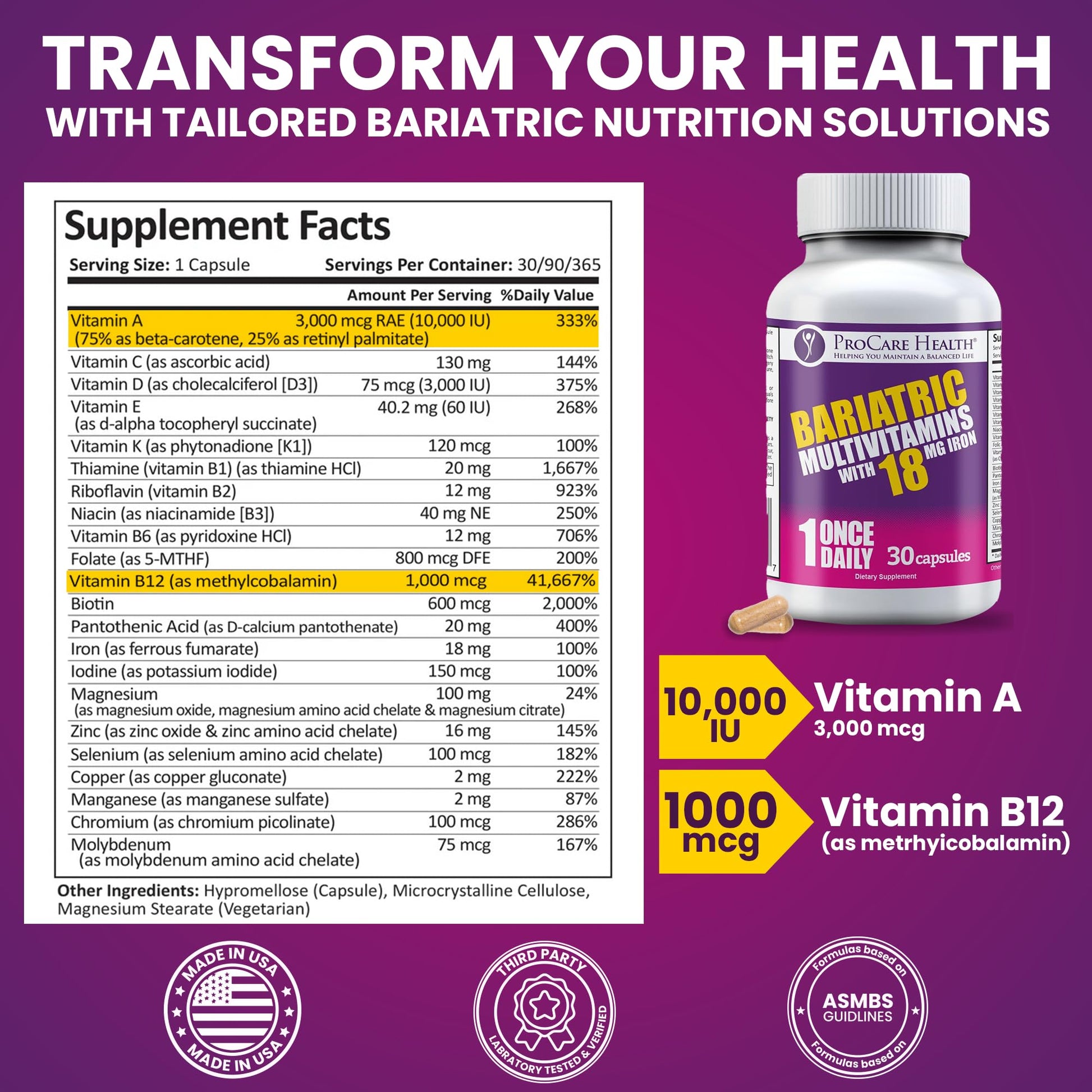 ProCare Health Bariatric Multivitamin with Iron 18mg (30 Easy to Swallow Capsules) - Post Op Bariatric Vitamins ProCare HealthAu supplements