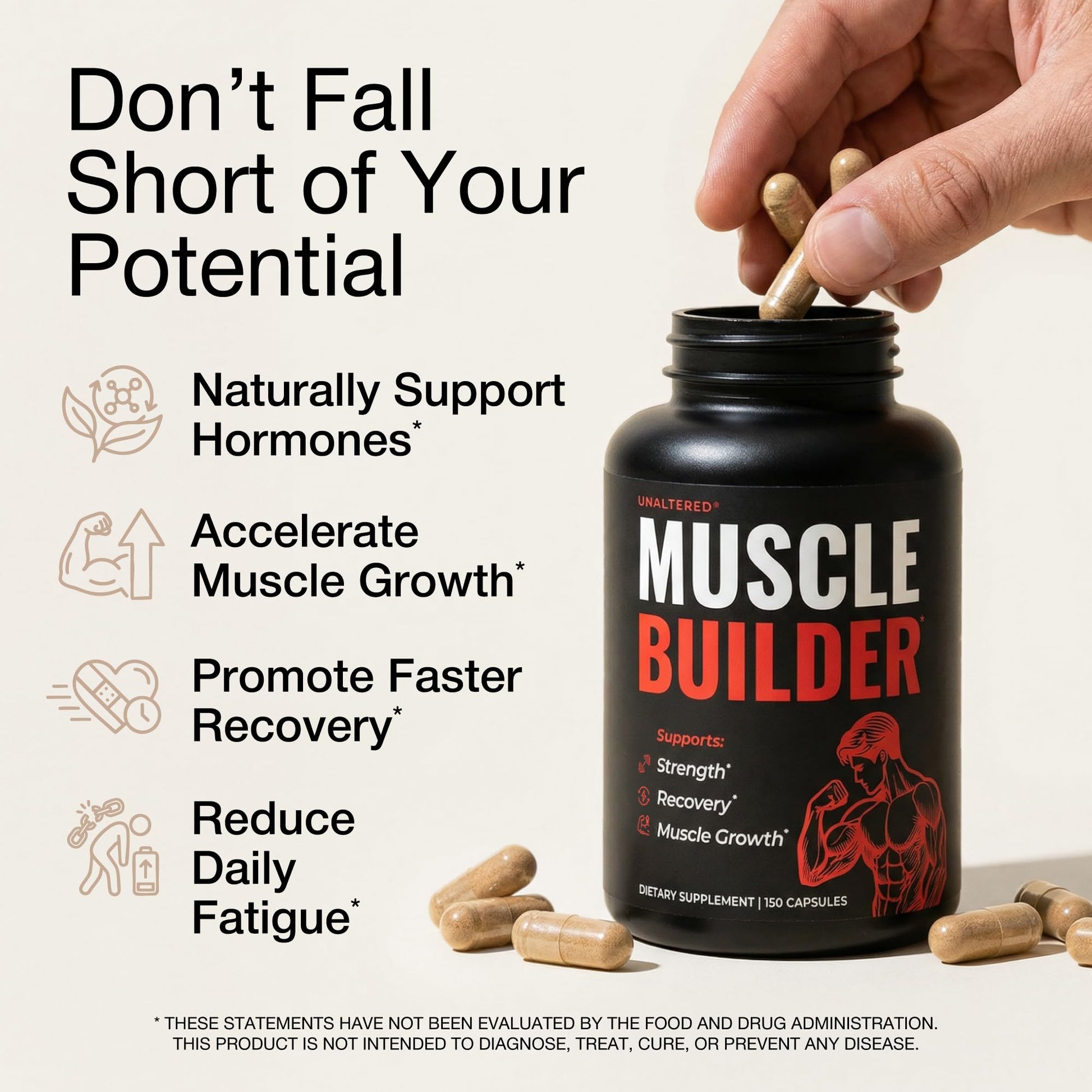 UNALTERED Anabolic Muscle Builder for Men - Growth, Size, Strength - Natural Muscle Building Supplement & Energy Booster - Tribulus Terrestris, Ginseng, Vitamin D3, Ashwagandha - 150 Capsules UNALTEREDAu supplements