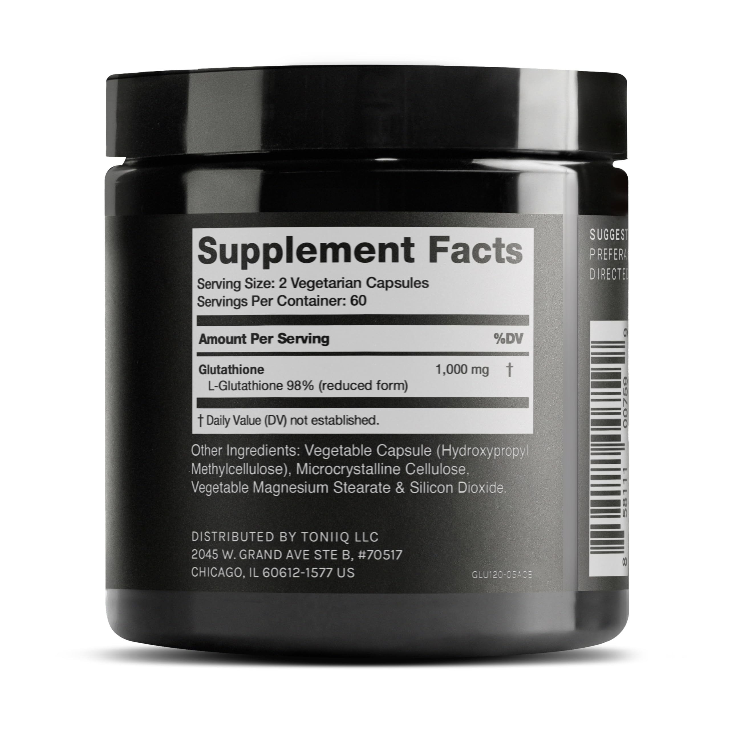 Toniiq Ultra High Strength Glutathione Capsules - 1000mg Concentrated Formula - 98%+ Highly Purified and Bioavailable - Non-GMO Fermentation - 120 Capsules Reduced Glutathione Supplement ToniiqAu supplements