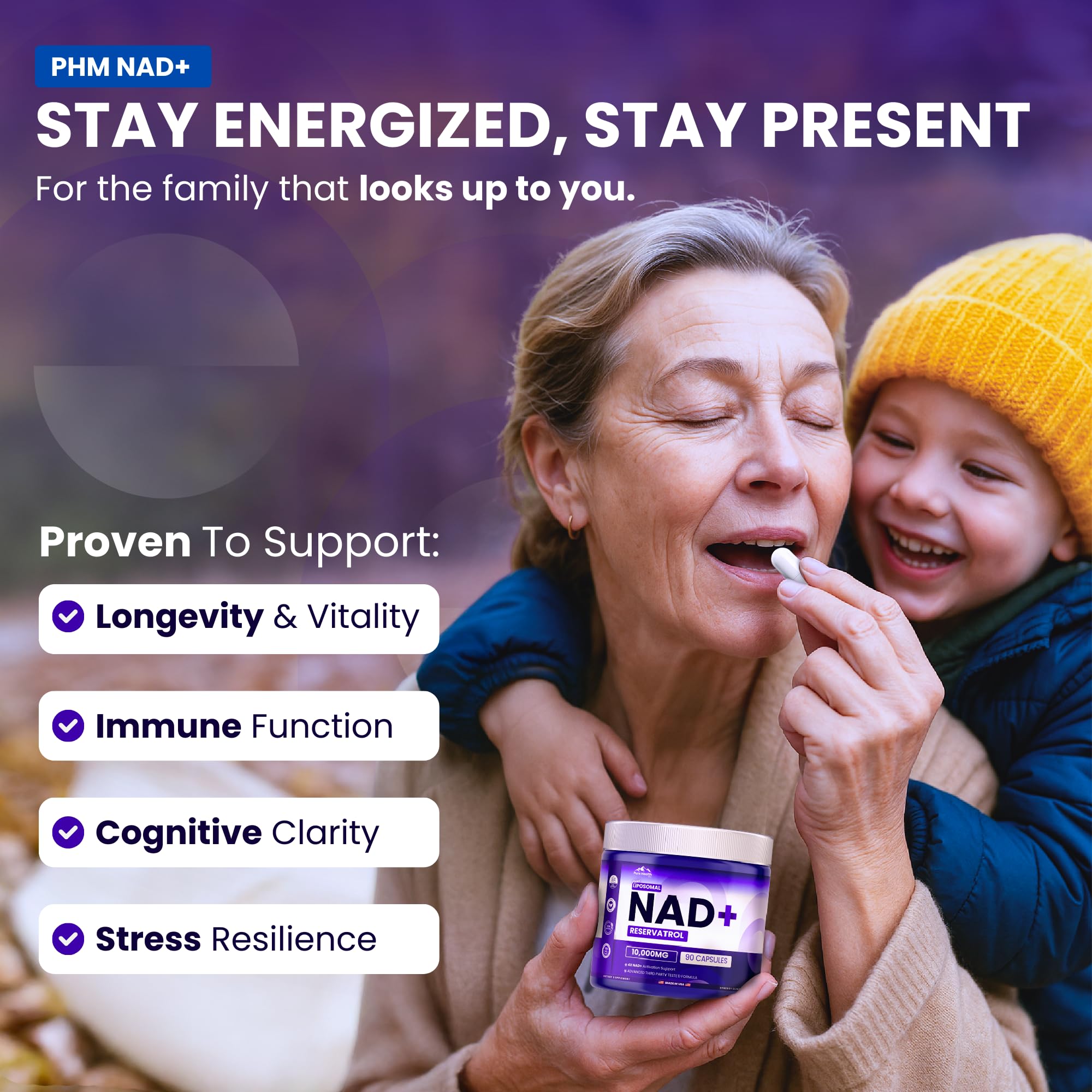 PURE HEALTH MAX PHM NAD Resveratrol Supplement - 10,000MG Extra Strength | NAD+ Liposomal Supplements for Men and Women | NMN & NMNH Alternative | 90 Capsules, 1.5 Months Supply PURE HEALTH MAXAu supplements