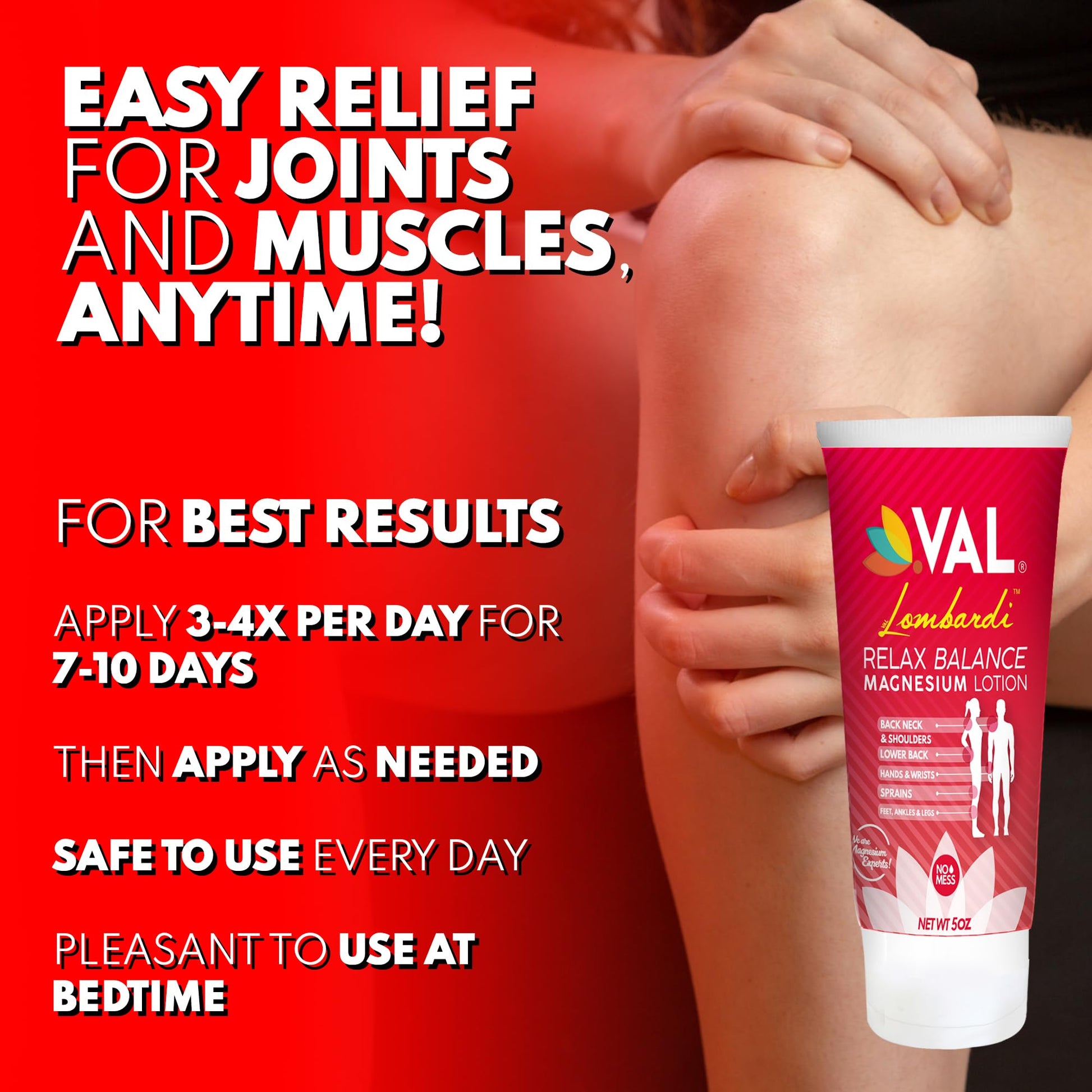 VAL Lombardi Relax Balance Magnesium Lotion | Arnica, Camphor & Menthol | Fast Relief for Joints, Muscles, Back, Shoulders, Feet | Non-Greasy | 5oz VALAu supplements