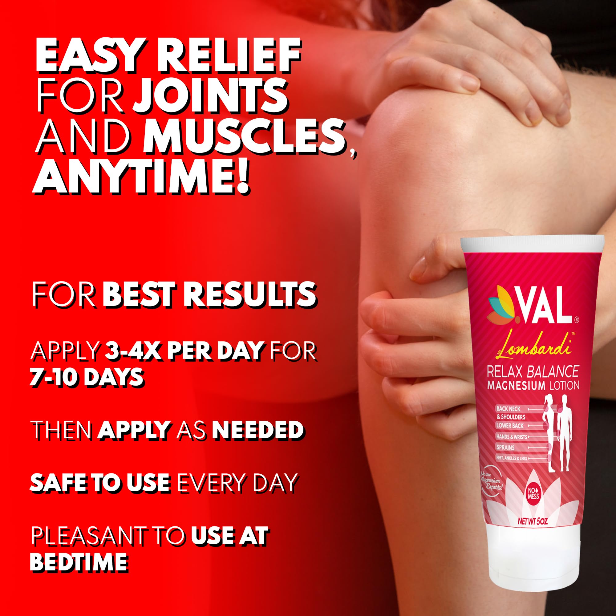 VAL Lombardi Relax Balance Magnesium Lotion | Arnica, Camphor & Menthol | Fast Relief for Joints, Muscles, Back, Shoulders, Feet | Non-Greasy | 5oz VALAu supplements