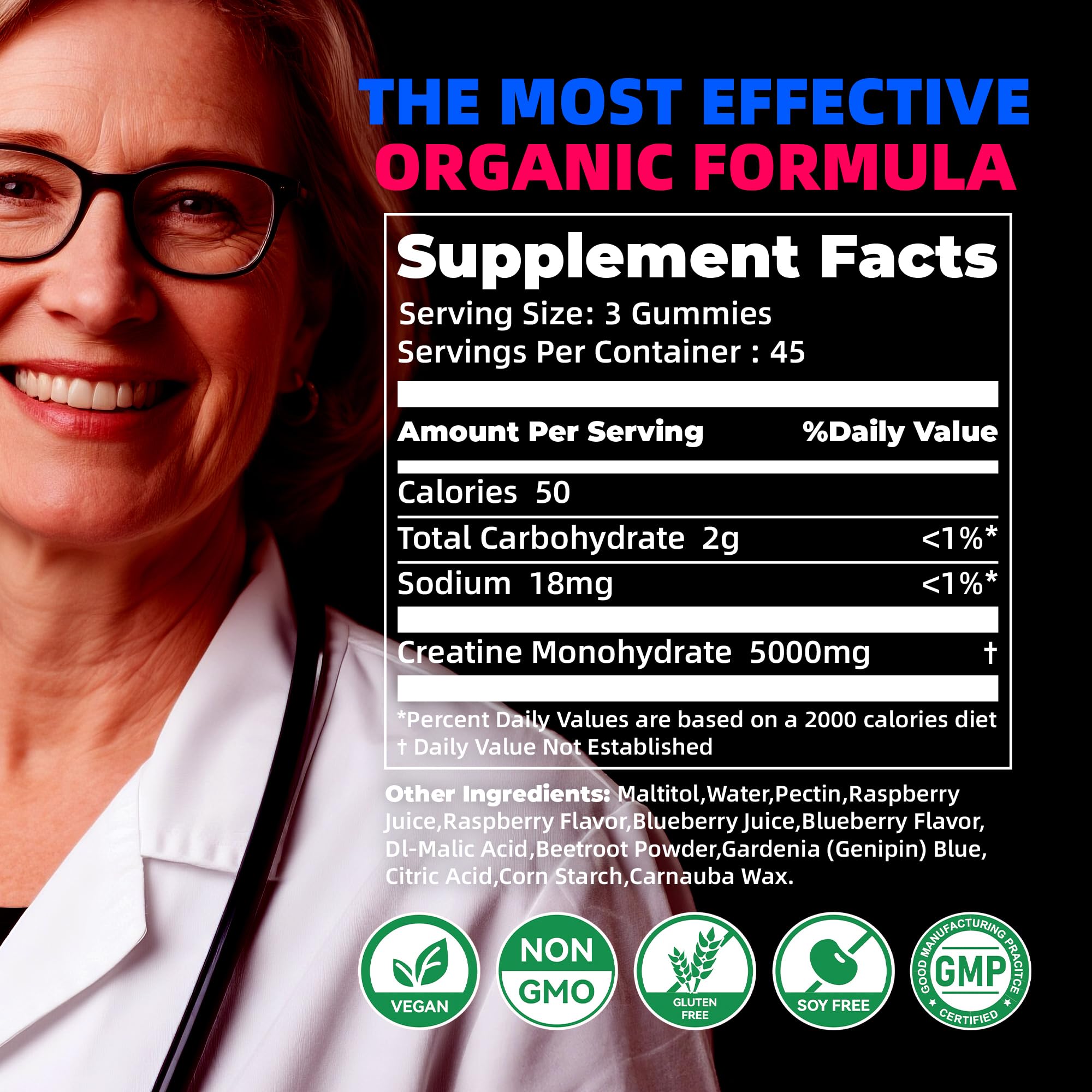 NSF Certified Creatine Gummy 5g - Creatine Monohydrate Gummies for Men & Women. Boost Focus,Strength, and Endurance, Anti-Melting Formula, Vegan, Gluten-Free, Non-GMO,(Raspberry & Blueberry 135 ct) AllcoovitaAu supplements