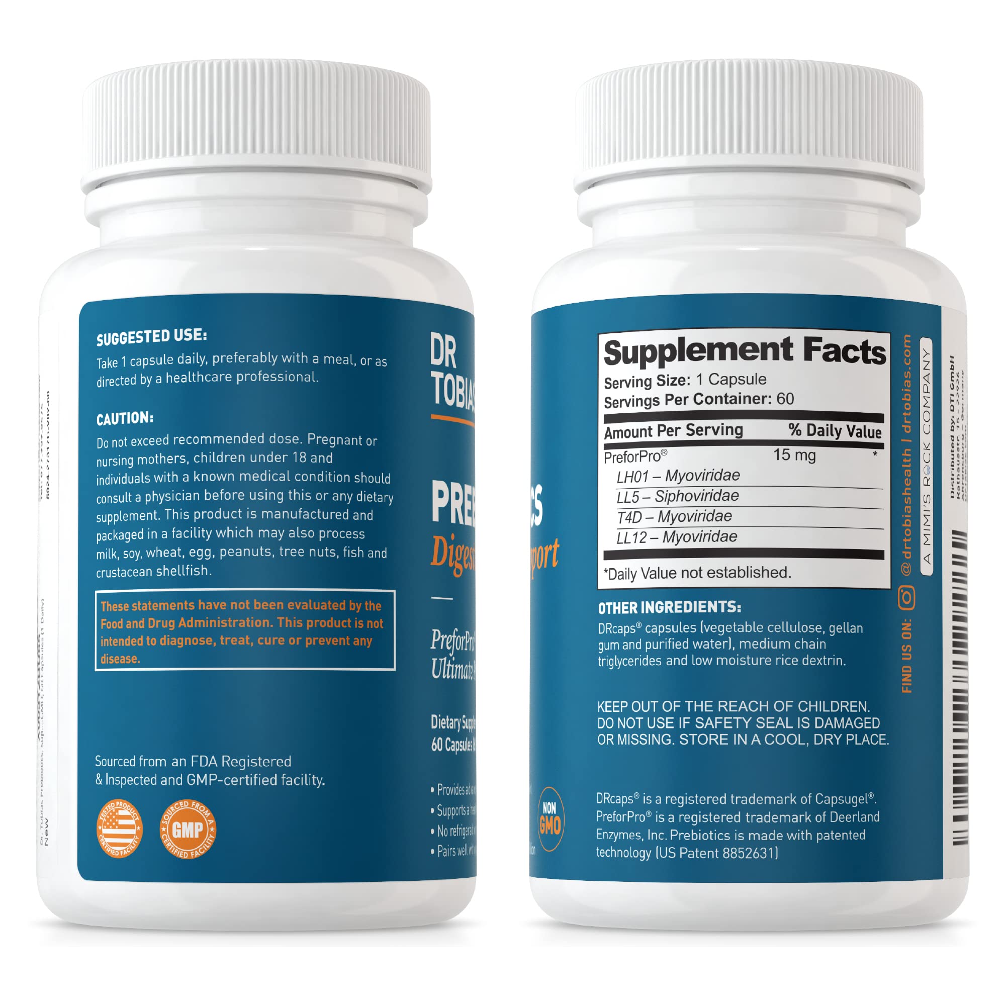 Dr. Tobias Prebiotics, Supports Digestion & Gut Health, Feed Good Probiotic Bacteria Dr. TobiasUS supplements