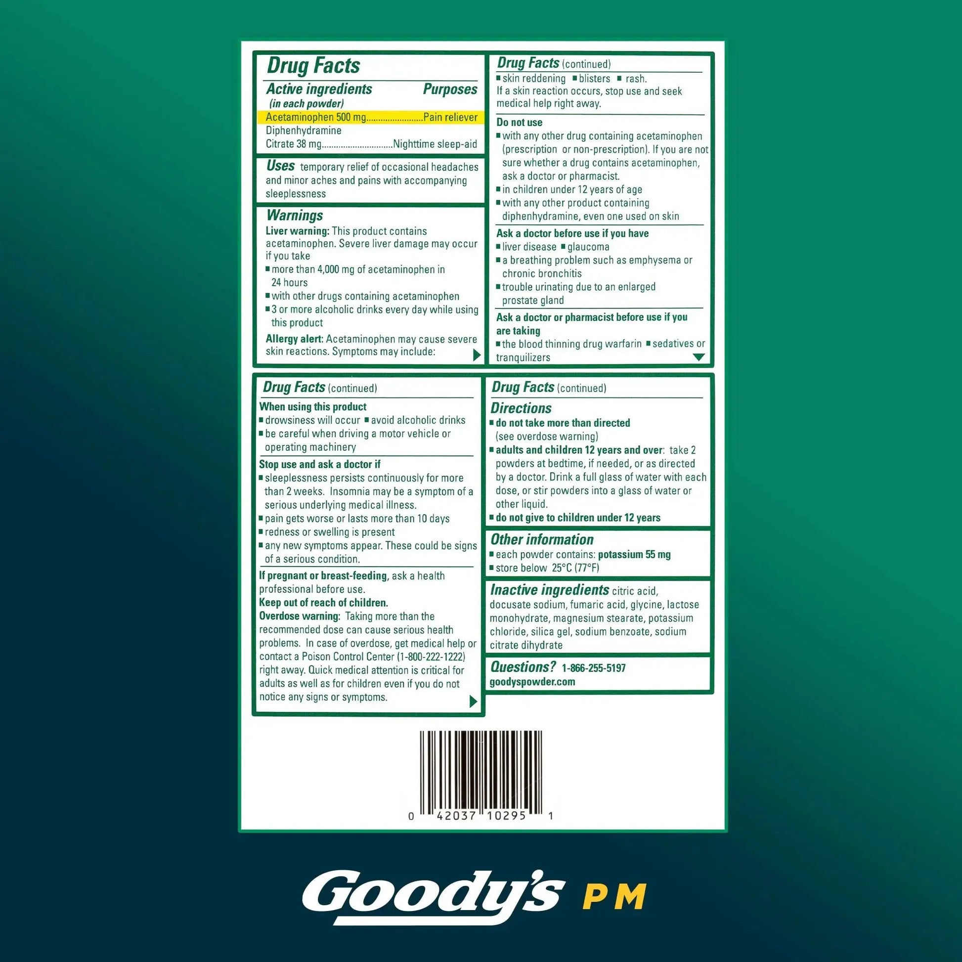 Goody's Nighttime Powder, Pain Reliever & Sleep Aid with Acetaminophen & Diphenhydramine Citrate, Caffeine Free, 16 Count Goody'sAu supplements