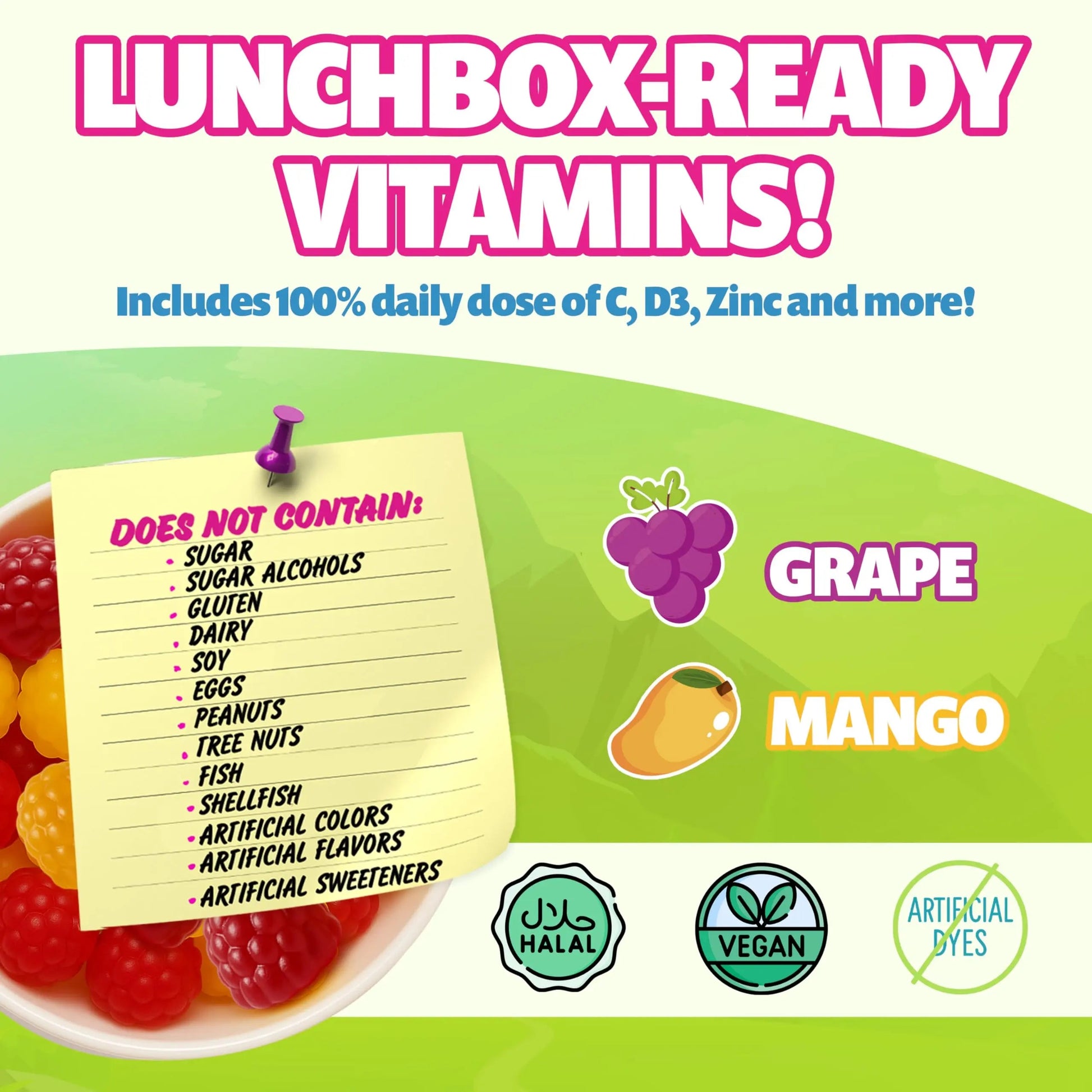 Kids Daily Multivitamin - Healthy Snacks For Kids – No Sugar, No Dyes, Monk Fruit Sweetened, Vegan, Gluten-Free- 100% Daily Value of Vitamins C, D3, Zinc Jelly.BooAu supplements
