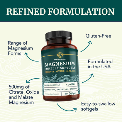 Triple Magnesium Softgels | Citrate, Malate, & Oxide | Highly Absorbable Magnesium Nobi NutritionUS supplements