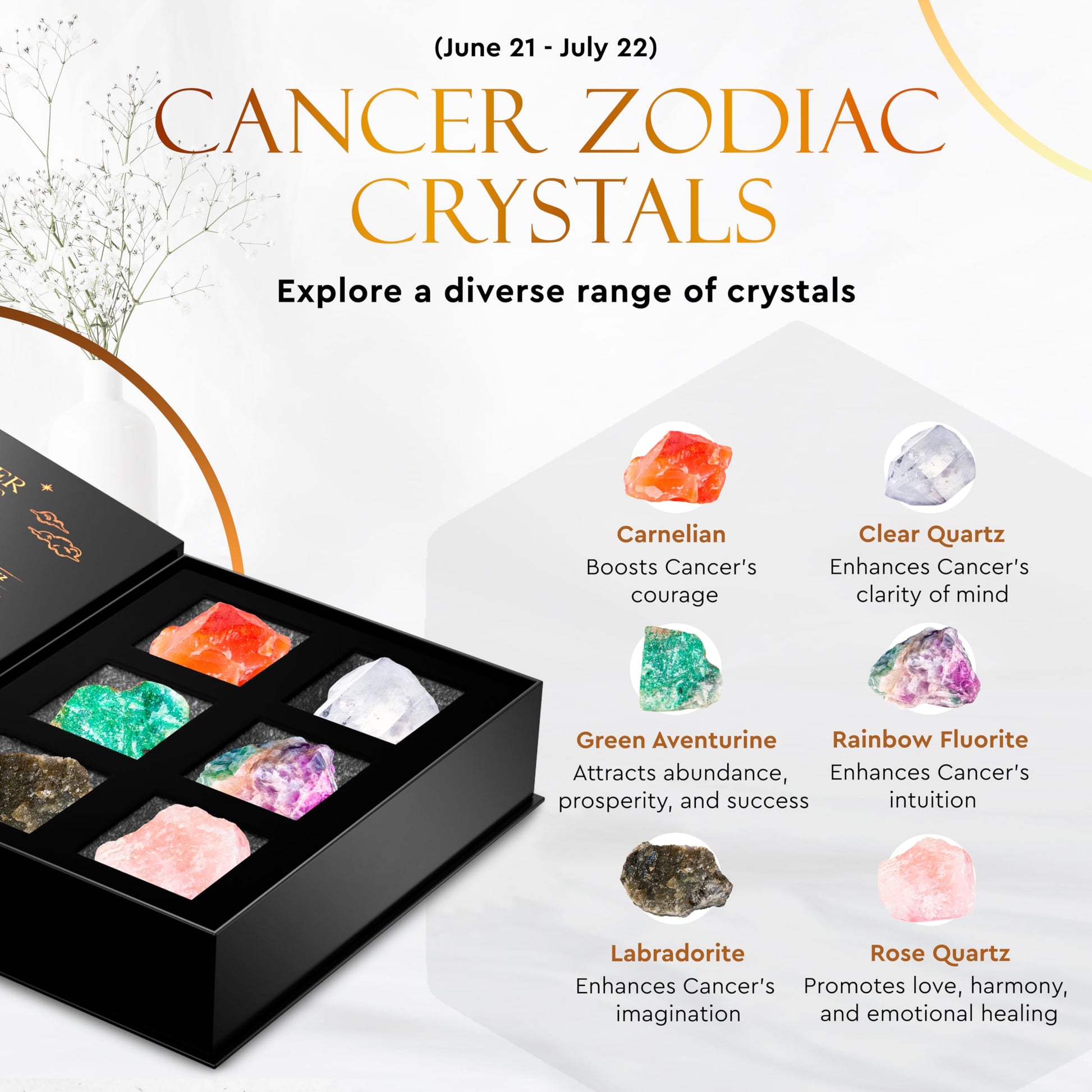 Wyspell Cancer Crystal Set - 6 Raw Cancer Crystals and Healing Stones - Cancer Zodiac Gifts for Women WyspellAu supplements