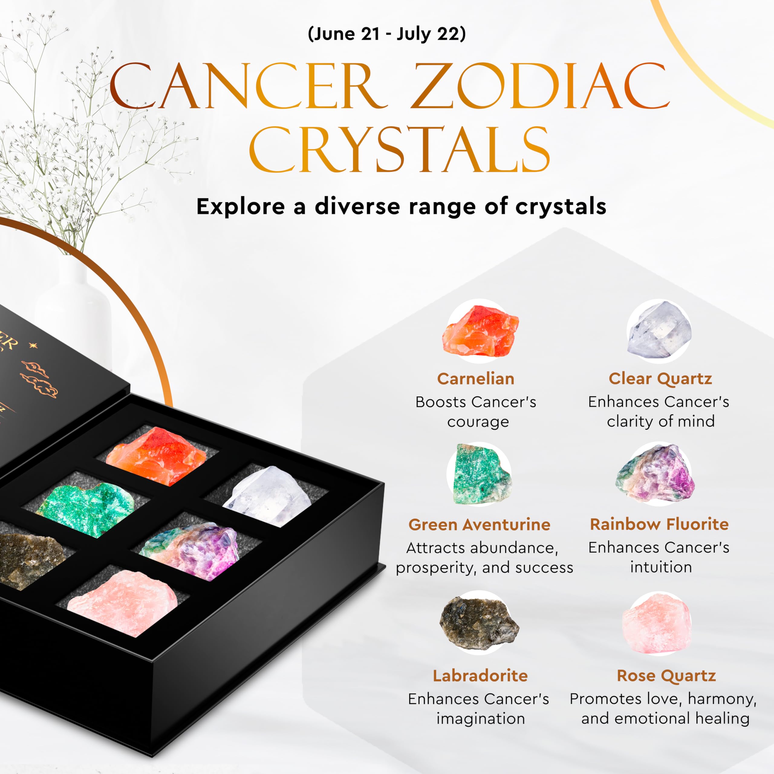 Wyspell Cancer Crystal Set - 6 Raw Cancer Crystals and Healing Stones - Cancer Zodiac Gifts for Women WyspellAu supplements