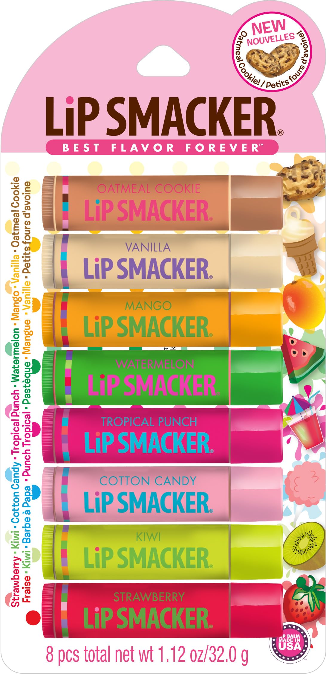 Lip Smacker Original & Best Holiday Flavored Lip Balm Party Pack, Oatmeal Cookie, Vanilla, Mango, Watermelon, Tropical Punch, Cotton Candy, Kiwi, Strawberry, Clear Lip SmackerAu supplements
