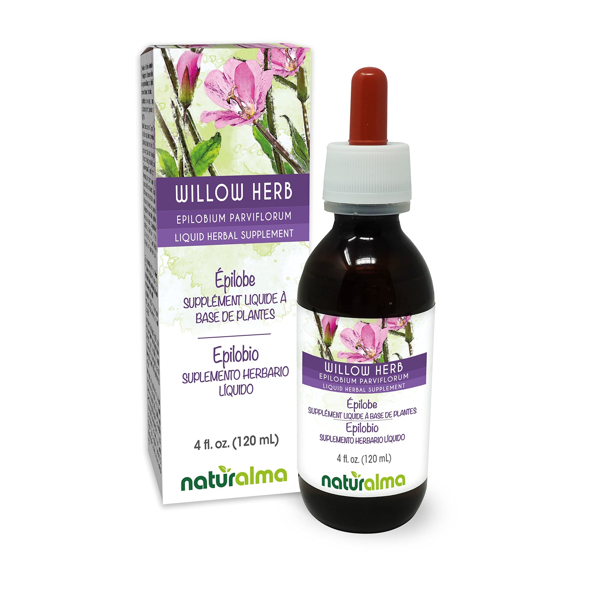 Naturalma Willow herb or Fireweed (Epilobium parviflorum) herb Alcohol-Free Tincture - 4 fl oz Liquid Extract in Drops - Herbal Supplement - Vegan NaturalmaAu supplements