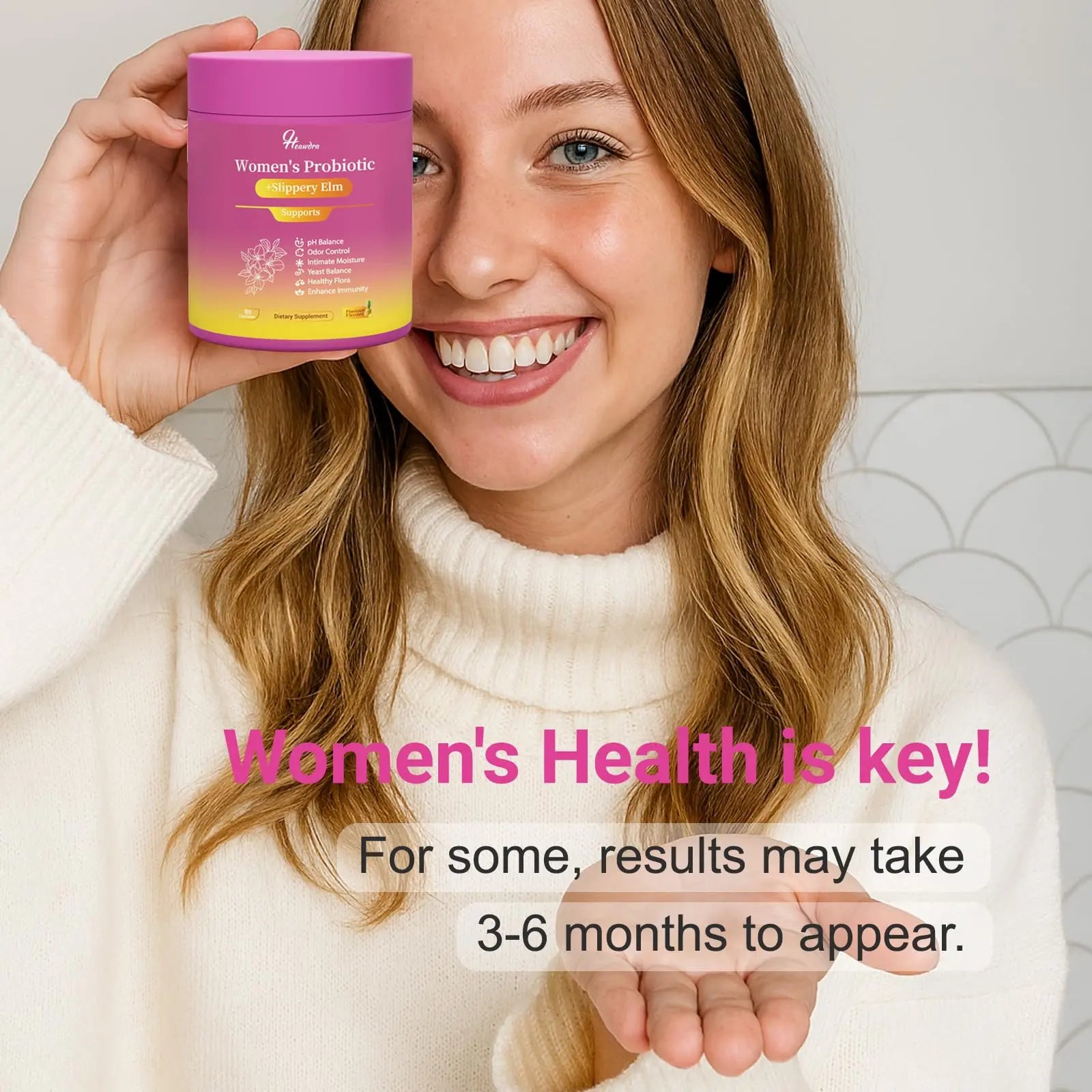 Her Juicy Women's Probiotic Gummies: Supports Women’s Wellness & pH Balance, Clean Vegan, Pineapple Flavor, Prebiotics & Lactobacillus Blend, with Slippery Elm, Gut Health & Immune Defense, 60 Gummies Heawdranz supplements
