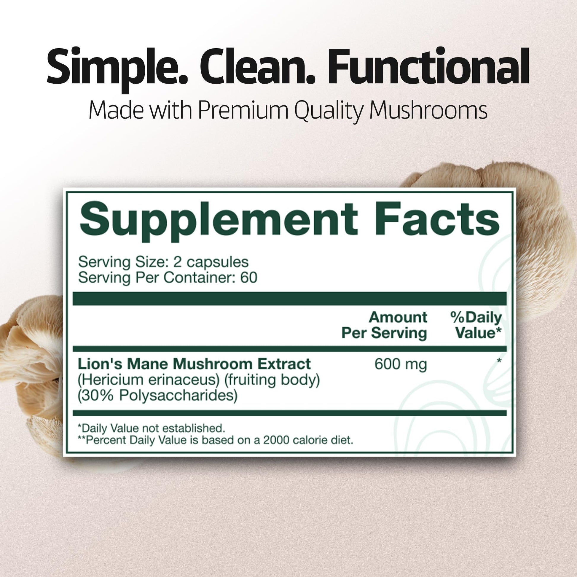 Energized Lions Mane Supplement Capsules (120ct),Brain Supplements for Memory and Focus, Nootropic for Brain Fog Relief Made in USA,30% Polysaccharides,Natural Brain Health Support Elevia WellnessAu supplements