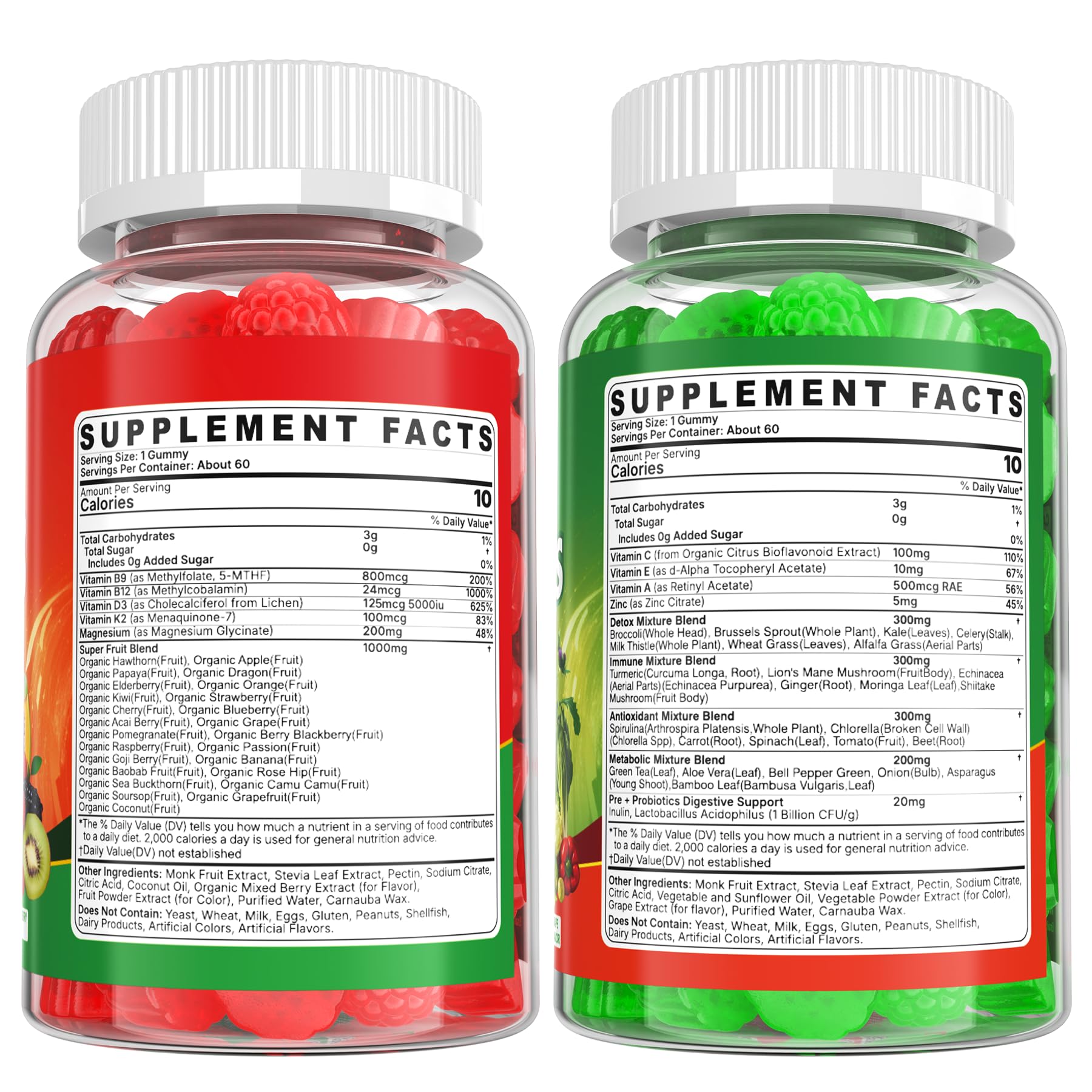 Super Greens Gummies, Daily Green Superfood Supplement w/Spirulina, Chlorella, Mushrooms, Probiotics, Multivitamins, 50+ Super Greens & Veggies Gummies to Boost Immunity, Energy & Gut Health, 120cts EnvyCureAu supplements