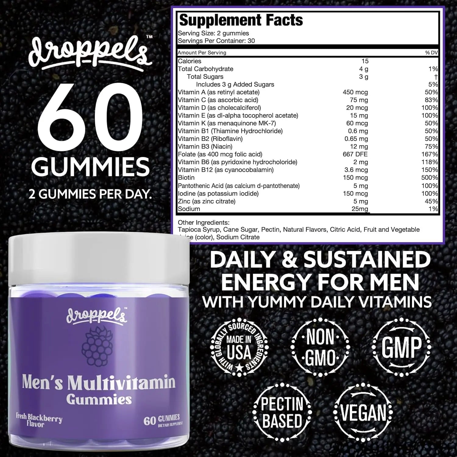 Droppels His & Hers Bundle: Men's & Women's Multivitamin Gummies | Vegan, Non-GMO, Pectin-Based | BlackBerry & Peach Tea Flavors DroppelsAu supplements