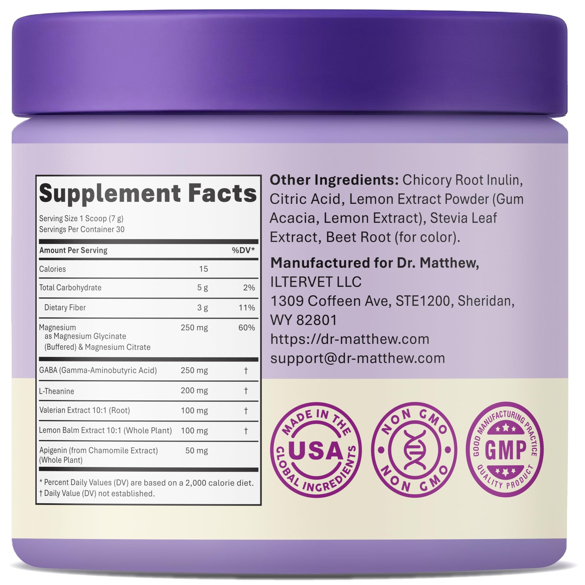 Magnesium Glycinate Powder for Sleep - Magnesium Sleep Aid Without Melatonin - Natural Sleep Drink Mix with GABA, L-Theanine, Apigenin, Valerian & Lemon Balm Dr. MatthewAu supplements
