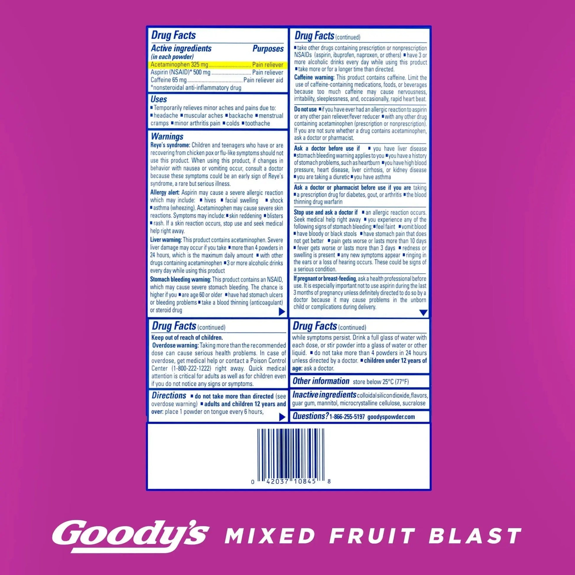 Goody's Pain Relief Powders, Extra Strength Headache Powder Mixed Fruit Blast, 24 ct (Pack of 1) Goody'sAu supplements