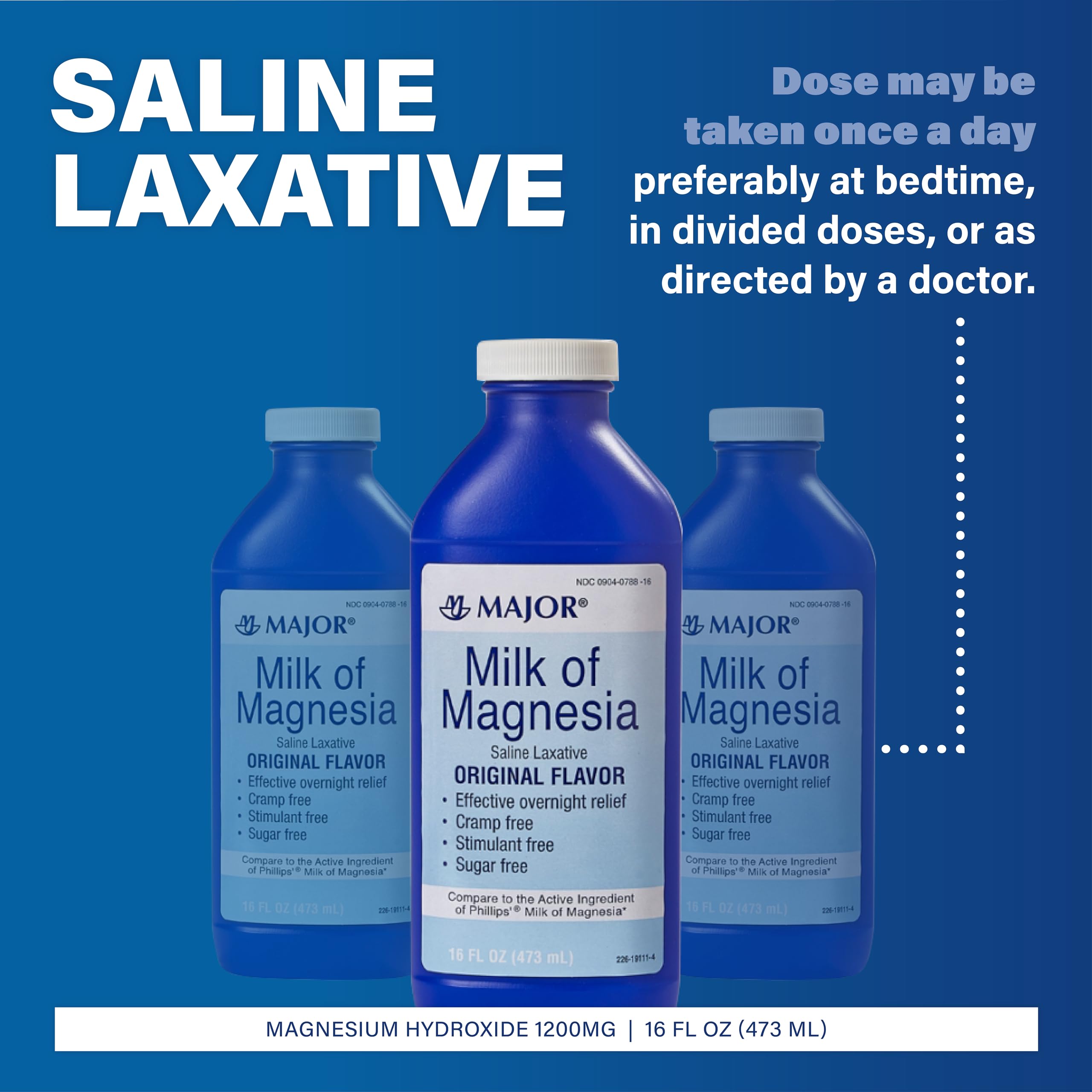 MAJOR Milk of Magnesia Saline Laxative - Original Flavor - Effective Overnight Relief - Stimulant-Free, Sugar-Free - 16 Fl Oz MAJORAu supplements