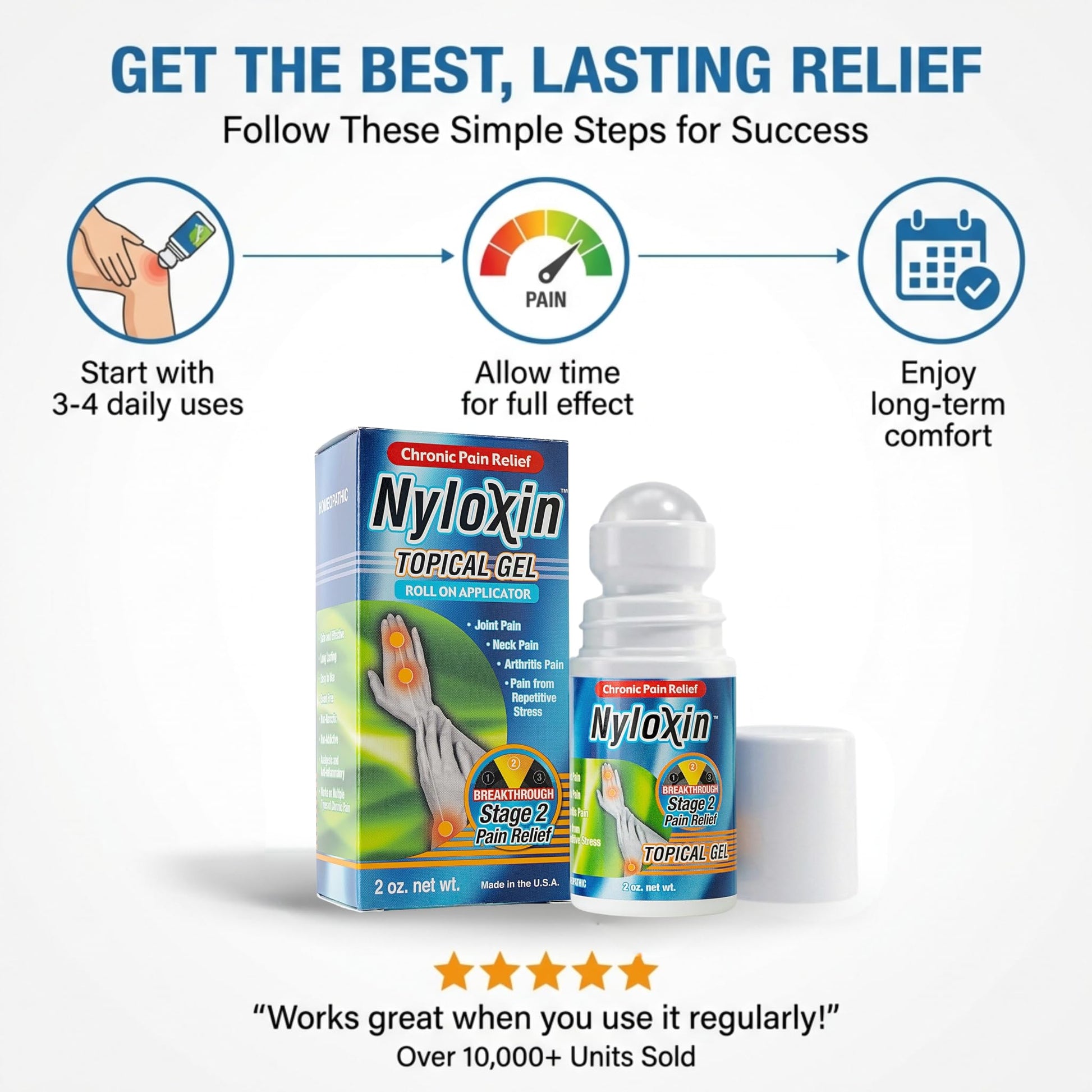 Nyloxin Roll-On Arthritis Pain Relief Gel, Back Pain Relief, Neuropathy Pain Relief, Nerve Pain Relief, Knee Pain Relief, Foot Pain Relief, Muscle Pain Relief, Shoulder Pain, Joint Pain (2 oz) NyloxinAu supplements