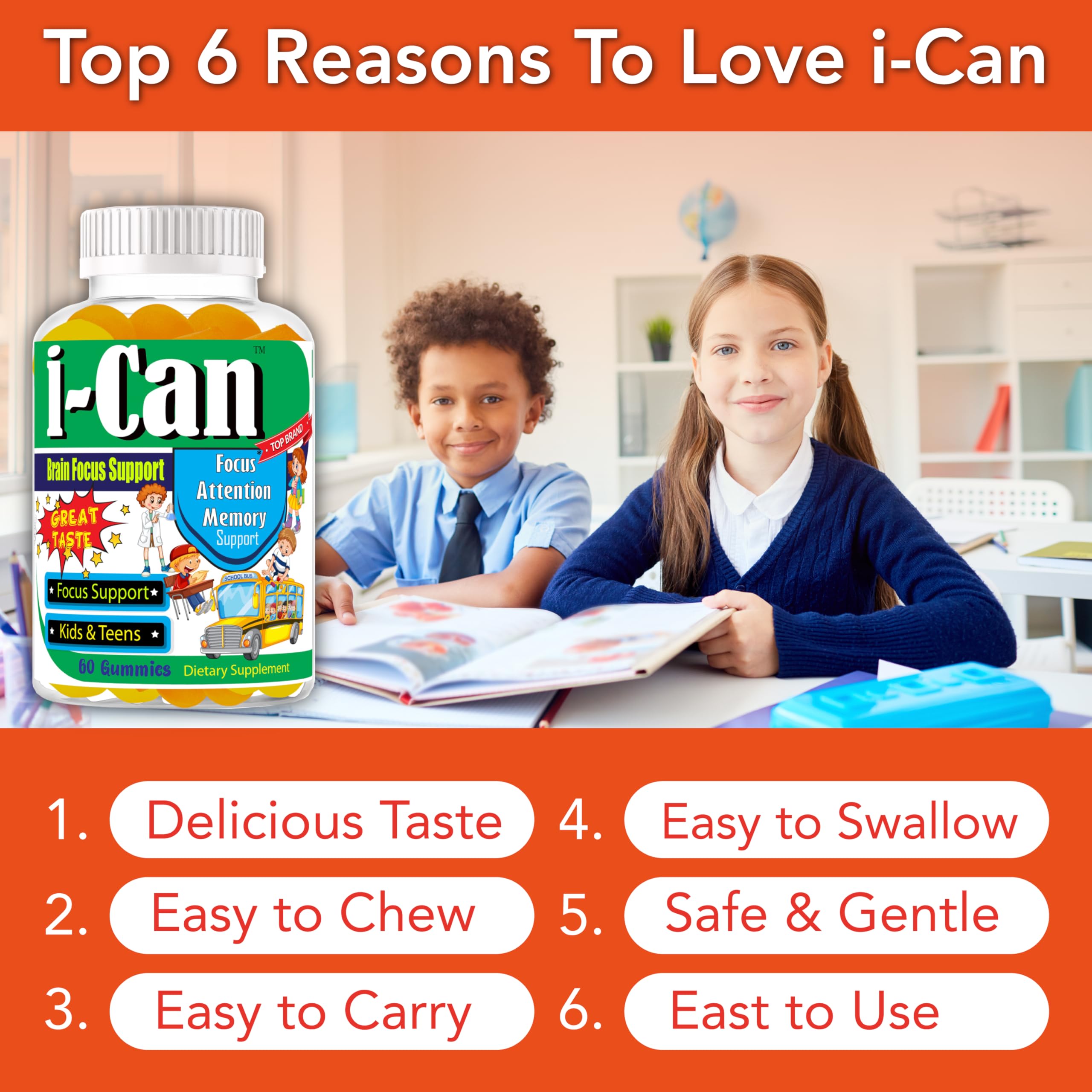 I-Can Focus Gummies for Kids & Teens, Omega 3 Gummies with DHA & EPA, Brain Health, Memory, Attention Support, Teen Brain Focus Vitamins, Non-Fishy Taste, Low Sugar, 60 Count Celebrity LifeStyle ProductAu supplements