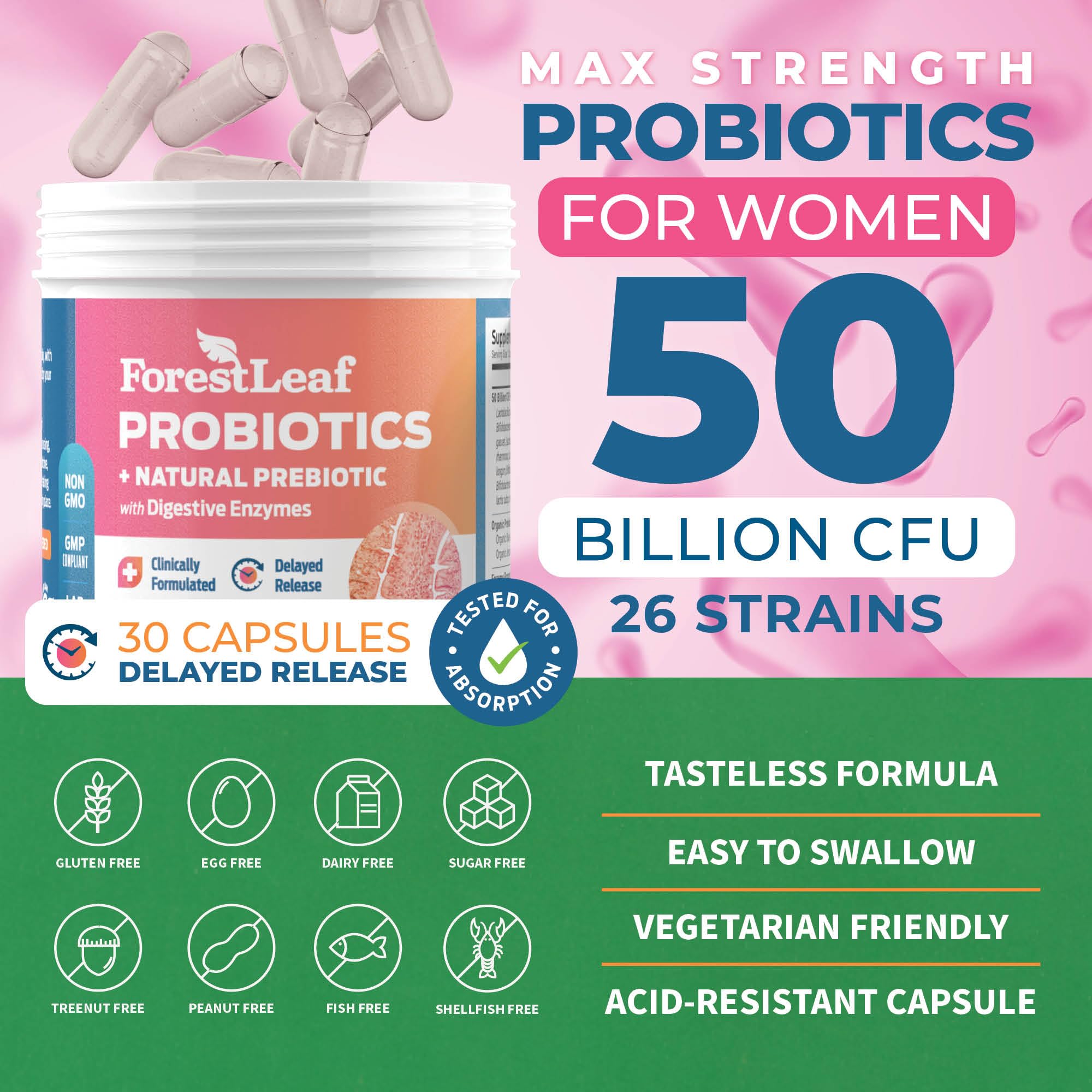 ForestLeaf Womens Probiotic 50 Billion CFU with Organic Prebiotics, Digestive Enzymes ForestLeafAu supplements