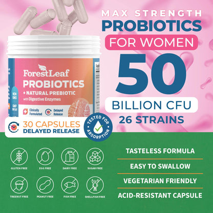 ForestLeaf Womens Probiotic 50 Billion CFU with Organic Prebiotics, Digestive Enzymes ForestLeafUS supplements