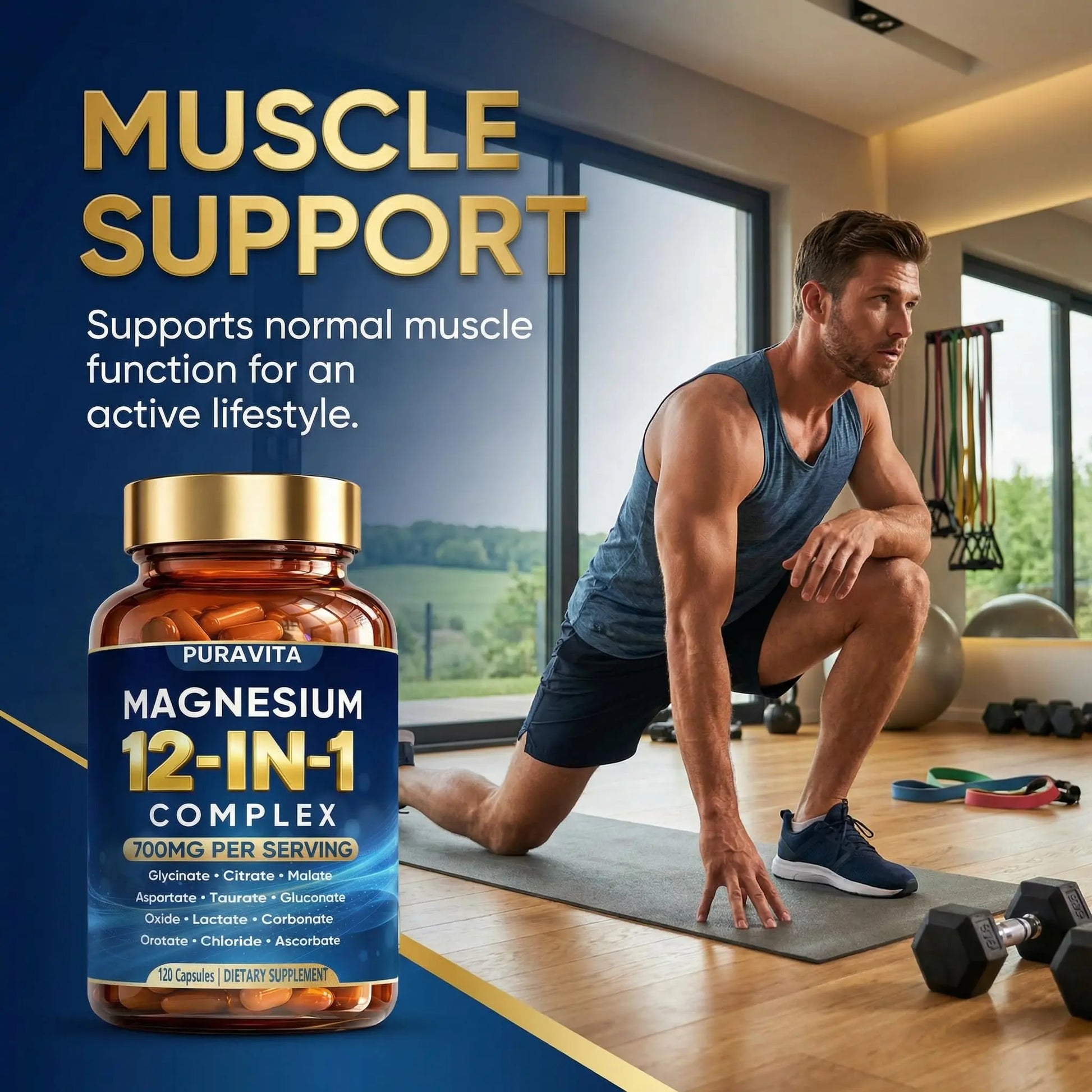 Puravita 12 in 1 Magnesium Complex Capsules - 700mg High Absorption Blend with Glycinate, Citrate, Malate, Oxide & Taurate. Supports Muscle Function, Nerve Health & Relaxation - 120 Capsules (1) PURAVITAnz supplements