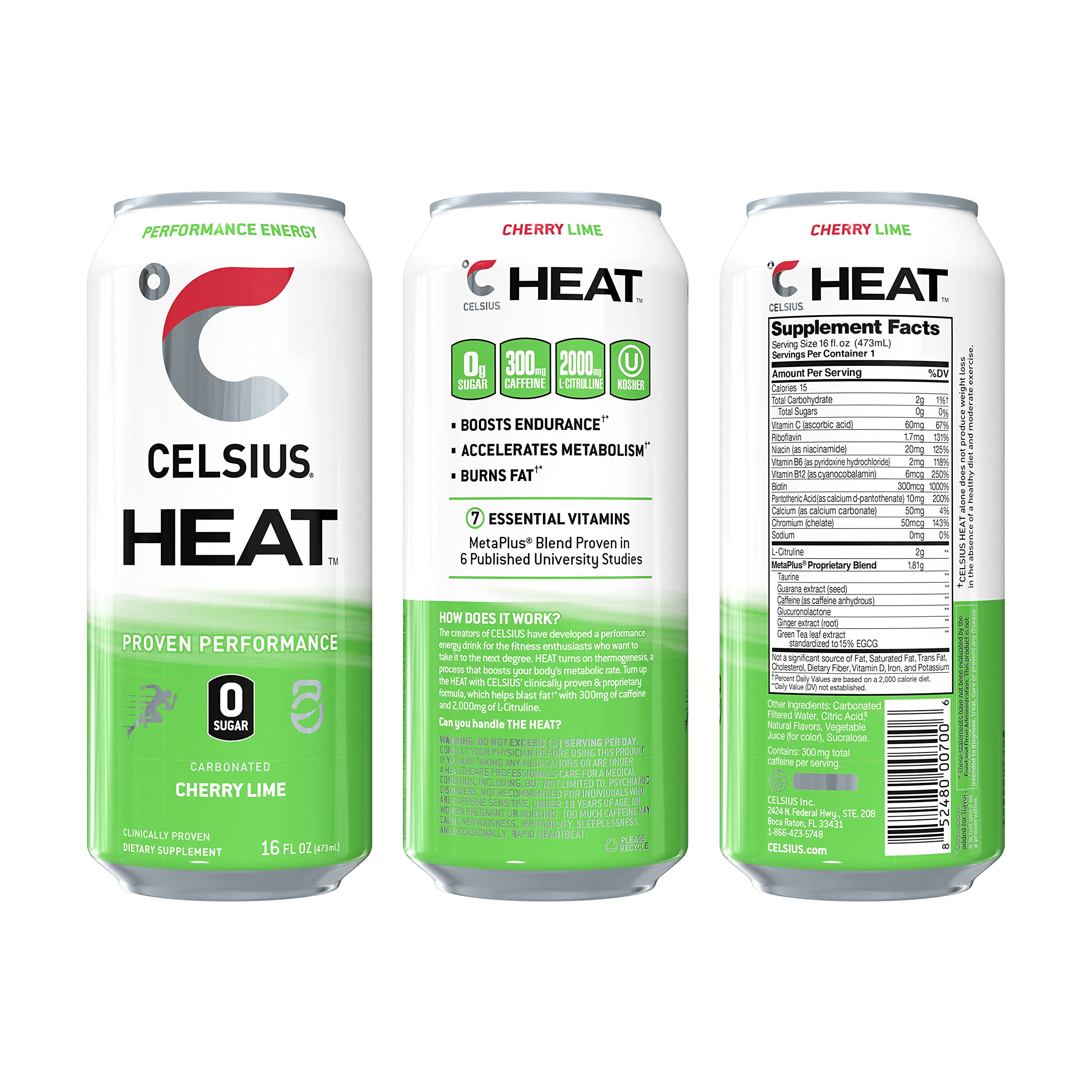 CELSIUS HEAT Performance Energy Drink, Cherry Lime, 16 Fl Oz (Pack of 12) CELSIUSUS supplements