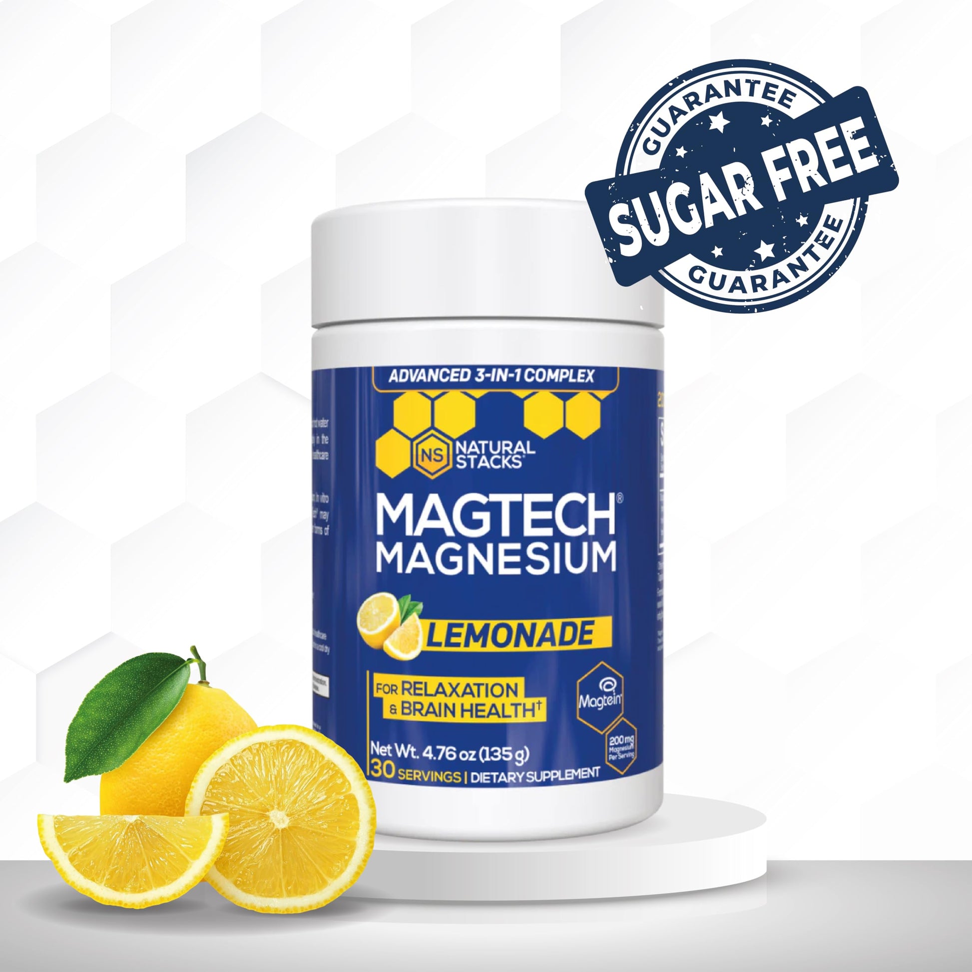 Magtein Magnesium L-Threonate, Glycinate & Taurate - MagTech Magnesium Powder - Sugar Free Lemonade Drink - 200mg Chelated Triple Complex - Supports Relaxation & Brain Health* - 30 Servings NATURAL STACKSAu supplements