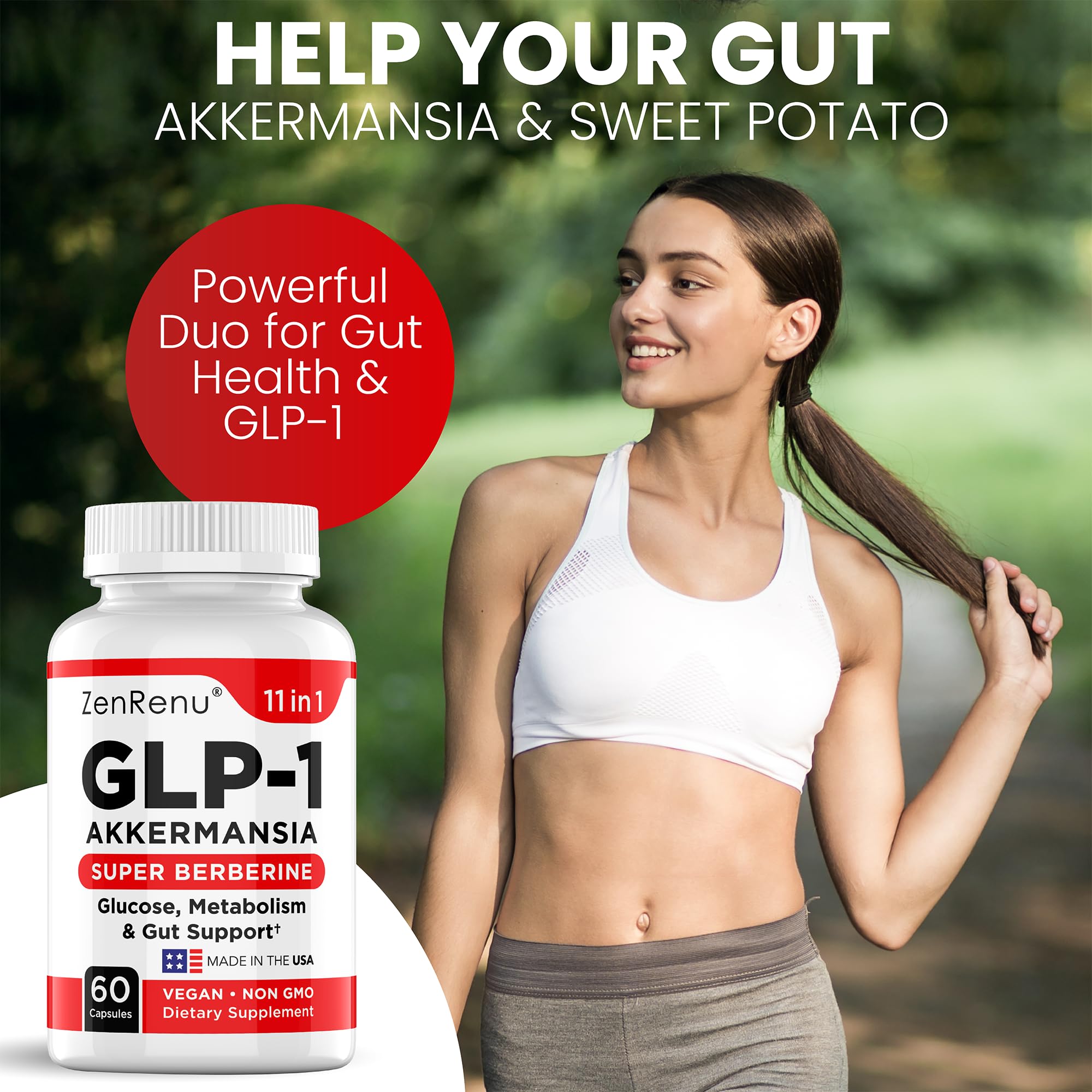 Zenrenu GLP-1 Supplement for Women - Natural Metabolism, Appetite & Craving Support – Super Berberine, Cinnamon,Akkermansia Probiotic,11-in-1 Gut Support - GLP Activate -60 Vegan Caps ZenrenuAu supplements