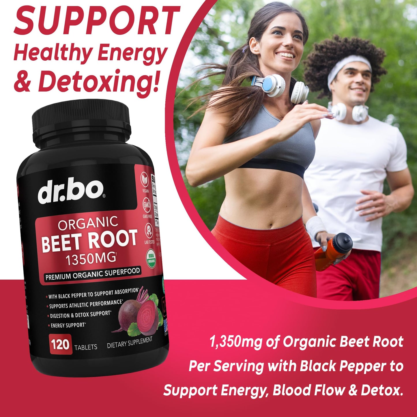 Organic Beet Root Capsules Supplements - 1350mg Beetroot Powder Extract Pills, Organic DR. BOUS supplements