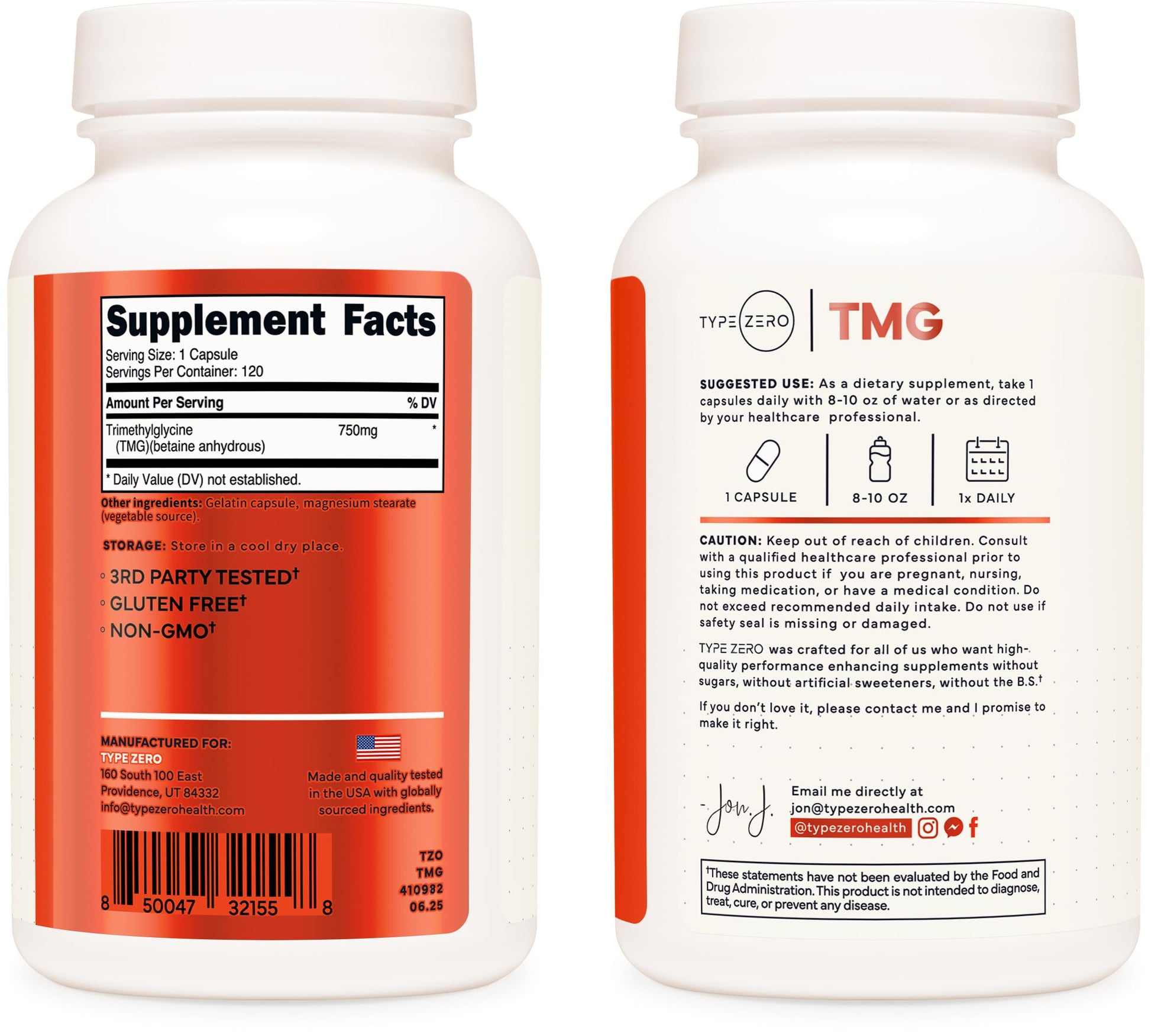 Type Zero Clean TMG Trimethylglycine Capsules (120 Servings) - Non GMO, Gluten Free Type ZeroUS supplements