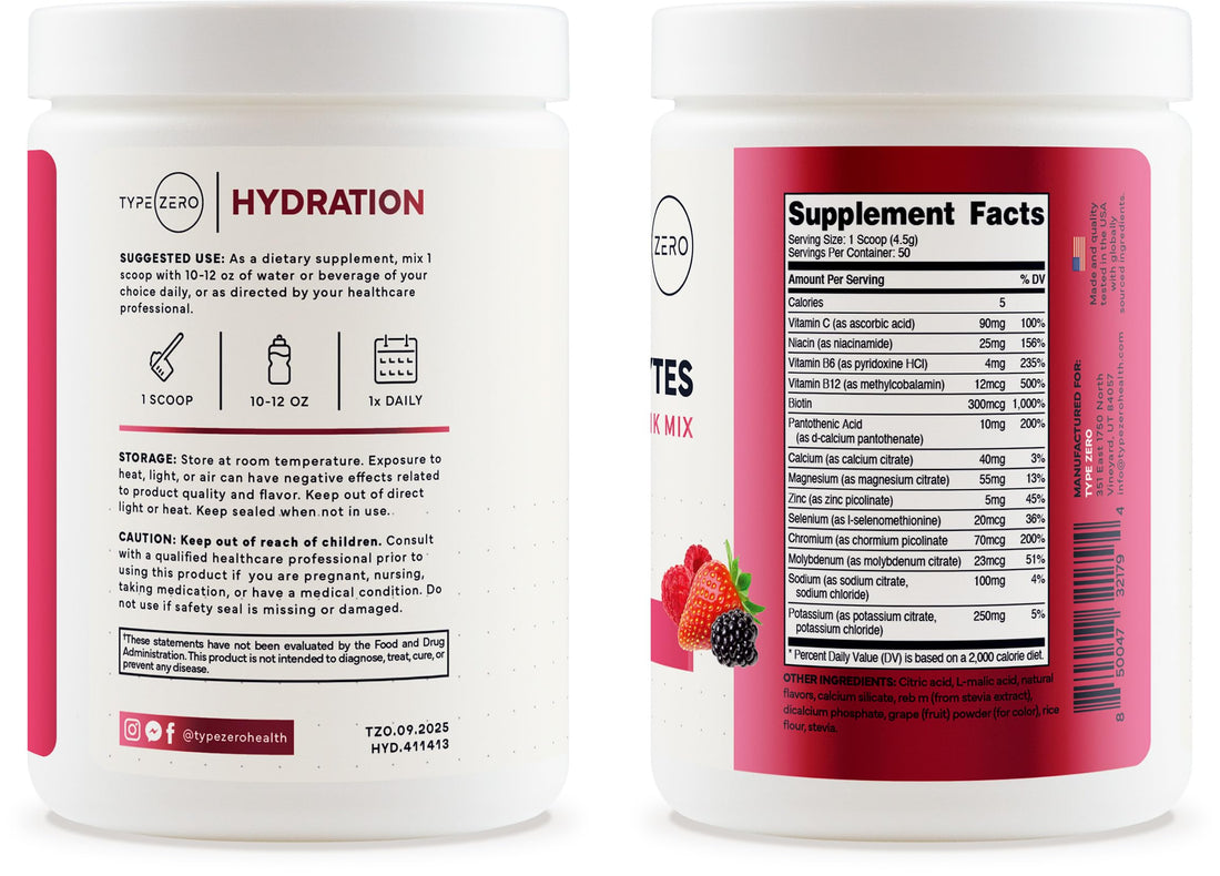 Type Zero Clean Electrolytes Hydration Powder Drink Mix + 14 Essential Vitamins & Minerals - Sugar Free, Zero Artificial Ingredients - Mixed Berry Flavor, 50 Servings Type ZeroUS supplements